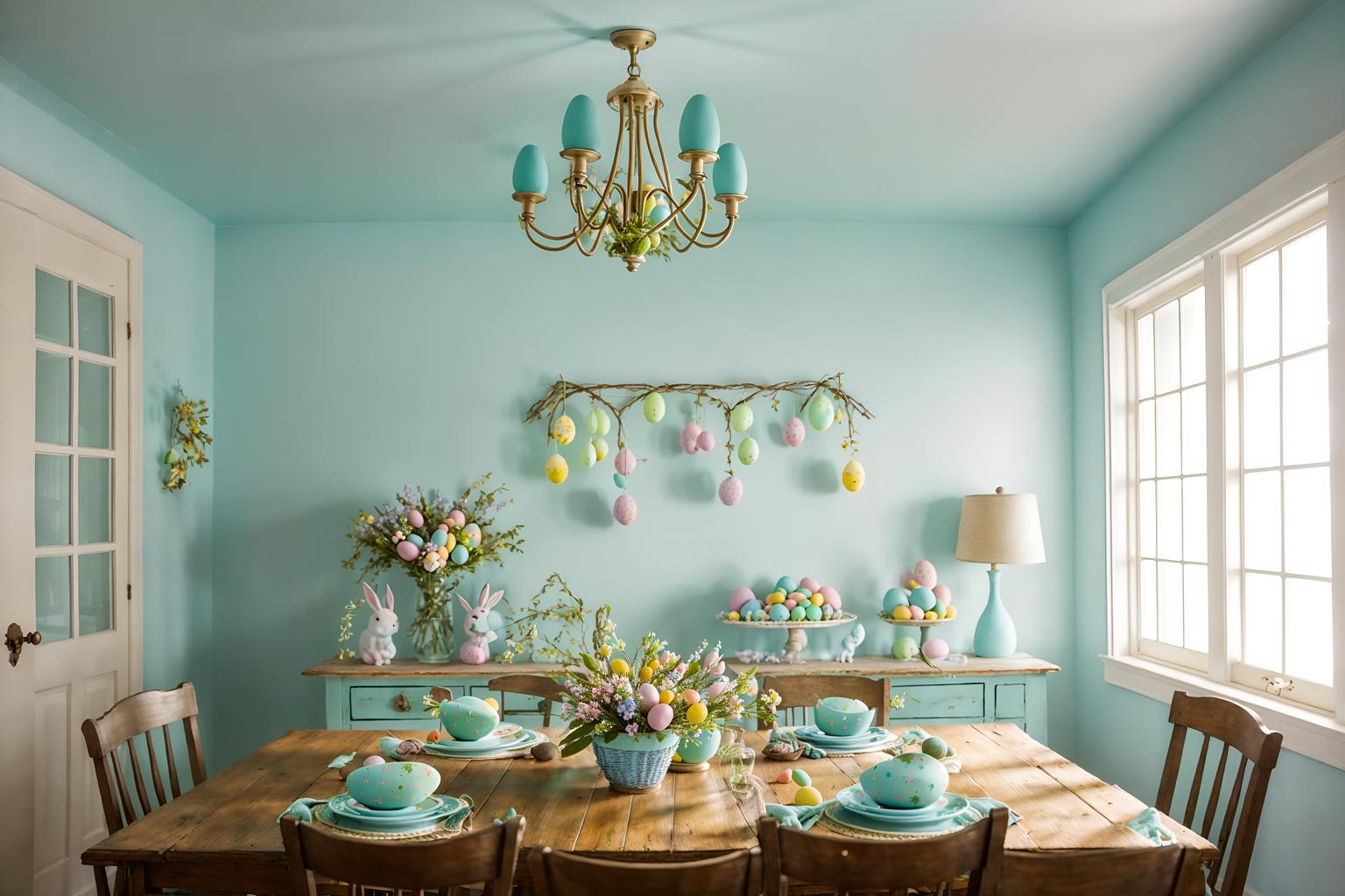 easter-style (attic interior) . with spring decorations and easter decorations and light blue colors and flowers on table and colorful easter eggs and spring decorations. . cinematic photo, highly detailed, cinematic lighting, ultra-detailed, ultrarealistic, photorealism, 8k. easter interior design style. masterpiece, cinematic light, ultrarealistic+, photorealistic+, 8k, raw photo, realistic, sharp focus on eyes, (symmetrical eyes), (intact eyes), hyperrealistic, highest quality, best quality, , highly detailed, masterpiece, best quality, extremely detailed 8k wallpaper, masterpiece, best quality, ultra-detailed, best shadow, detailed background, detailed face, detailed eyes, high contrast, best illumination, detailed face, dulux, caustic, dynamic angle, detailed glow. dramatic lighting. highly detailed, insanely detailed hair, symmetrical, intricate details, professionally retouched, 8k high definition. strong bokeh. award winning photo.