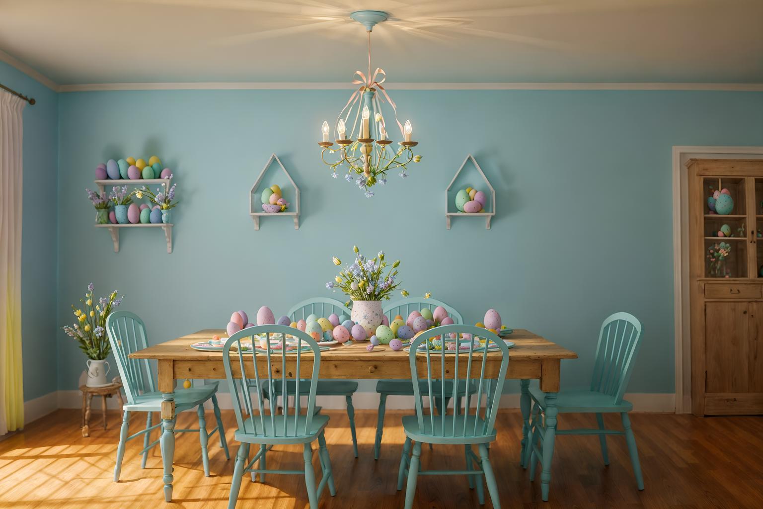 easter-style (attic interior) . with spring decorations and easter decorations and light blue colors and flowers on table and colorful easter eggs and spring decorations. . cinematic photo, highly detailed, cinematic lighting, ultra-detailed, ultrarealistic, photorealism, 8k. easter interior design style. masterpiece, cinematic light, ultrarealistic+, photorealistic+, 8k, raw photo, realistic, sharp focus on eyes, (symmetrical eyes), (intact eyes), hyperrealistic, highest quality, best quality, , highly detailed, masterpiece, best quality, extremely detailed 8k wallpaper, masterpiece, best quality, ultra-detailed, best shadow, detailed background, detailed face, detailed eyes, high contrast, best illumination, detailed face, dulux, caustic, dynamic angle, detailed glow. dramatic lighting. highly detailed, insanely detailed hair, symmetrical, intricate details, professionally retouched, 8k high definition. strong bokeh. award winning photo.