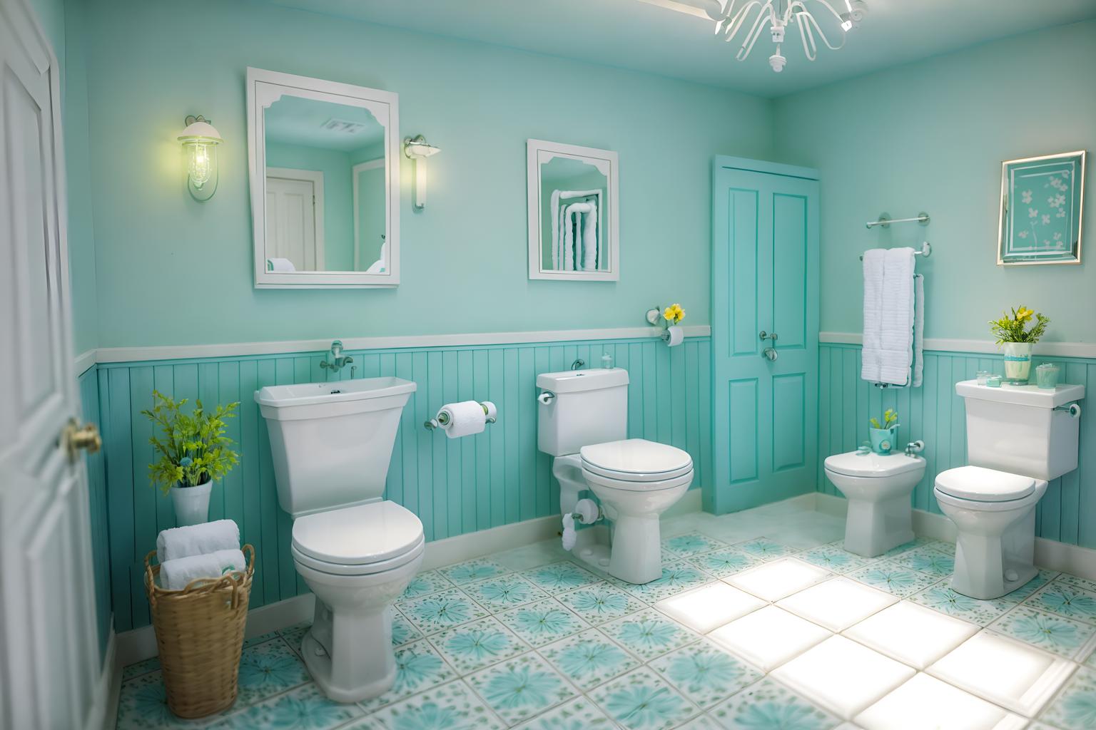 easter-style (hotel bathroom interior) with toilet seat and bathroom sink with faucet and bathtub and waste basket and bathroom cabinet and plant and bath rail and shower. . with light blue colors and spring decorations and flowers on table and colorful easter eggs and easter decorations and light blue colors. . cinematic photo, highly detailed, cinematic lighting, ultra-detailed, ultrarealistic, photorealism, 8k. easter interior design style. masterpiece, cinematic light, ultrarealistic+, photorealistic+, 8k, raw photo, realistic, sharp focus on eyes, (symmetrical eyes), (intact eyes), hyperrealistic, highest quality, best quality, , highly detailed, masterpiece, best quality, extremely detailed 8k wallpaper, masterpiece, best quality, ultra-detailed, best shadow, detailed background, detailed face, detailed eyes, high contrast, best illumination, detailed face, dulux, caustic, dynamic angle, detailed glow. dramatic lighting. highly detailed, insanely detailed hair, symmetrical, intricate details, professionally retouched, 8k high definition. strong bokeh. award winning photo.