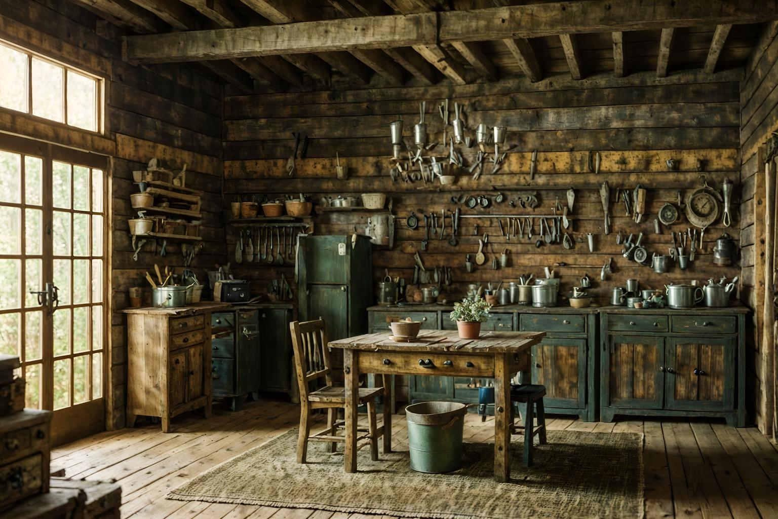 cottagecore-style (workshop interior) with tool wall and messy and wooden workbench and tool wall. . with floral patterns and rustic and organic and traditional and cottage style and earthy and natural and country style. . cinematic photo, highly detailed, cinematic lighting, ultra-detailed, ultrarealistic, photorealism, 8k. cottagecore interior design style. masterpiece, cinematic light, ultrarealistic+, photorealistic+, 8k, raw photo, realistic, sharp focus on eyes, (symmetrical eyes), (intact eyes), hyperrealistic, highest quality, best quality, , highly detailed, masterpiece, best quality, extremely detailed 8k wallpaper, masterpiece, best quality, ultra-detailed, best shadow, detailed background, detailed face, detailed eyes, high contrast, best illumination, detailed face, dulux, caustic, dynamic angle, detailed glow. dramatic lighting. highly detailed, insanely detailed hair, symmetrical, intricate details, professionally retouched, 8k high definition. strong bokeh. award winning photo.