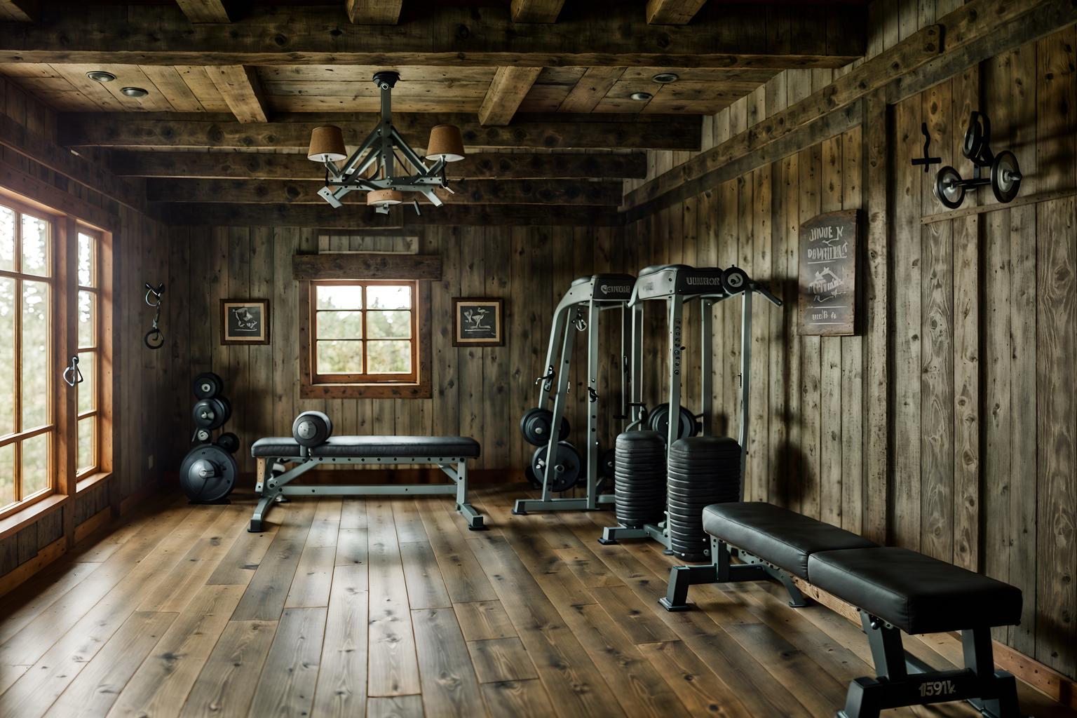 cottagecore-style (fitness gym interior) with bench press and squat rack and dumbbell stand and crosstrainer and exercise bicycle and bench press. . with rustic and organic and cottage style and traditional and country style and earthy and muted colors and floral patterns. . cinematic photo, highly detailed, cinematic lighting, ultra-detailed, ultrarealistic, photorealism, 8k. cottagecore interior design style. masterpiece, cinematic light, ultrarealistic+, photorealistic+, 8k, raw photo, realistic, sharp focus on eyes, (symmetrical eyes), (intact eyes), hyperrealistic, highest quality, best quality, , highly detailed, masterpiece, best quality, extremely detailed 8k wallpaper, masterpiece, best quality, ultra-detailed, best shadow, detailed background, detailed face, detailed eyes, high contrast, best illumination, detailed face, dulux, caustic, dynamic angle, detailed glow. dramatic lighting. highly detailed, insanely detailed hair, symmetrical, intricate details, professionally retouched, 8k high definition. strong bokeh. award winning photo.