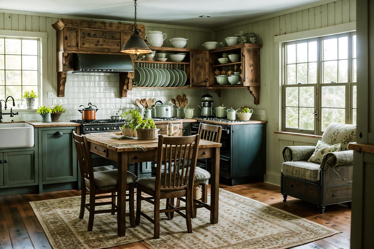 cottagecore-style (kitchen living combo interior) with chairs and furniture and occasional tables and kitchen cabinets and stove and bookshelves and rug and plant. . with rustic and organic and cottage style and natural and country style and floral patterns and earthy and traditional. . cinematic photo, highly detailed, cinematic lighting, ultra-detailed, ultrarealistic, photorealism, 8k. cottagecore interior design style. masterpiece, cinematic light, ultrarealistic+, photorealistic+, 8k, raw photo, realistic, sharp focus on eyes, (symmetrical eyes), (intact eyes), hyperrealistic, highest quality, best quality, , highly detailed, masterpiece, best quality, extremely detailed 8k wallpaper, masterpiece, best quality, ultra-detailed, best shadow, detailed background, detailed face, detailed eyes, high contrast, best illumination, detailed face, dulux, caustic, dynamic angle, detailed glow. dramatic lighting. highly detailed, insanely detailed hair, symmetrical, intricate details, professionally retouched, 8k high definition. strong bokeh. award winning photo.