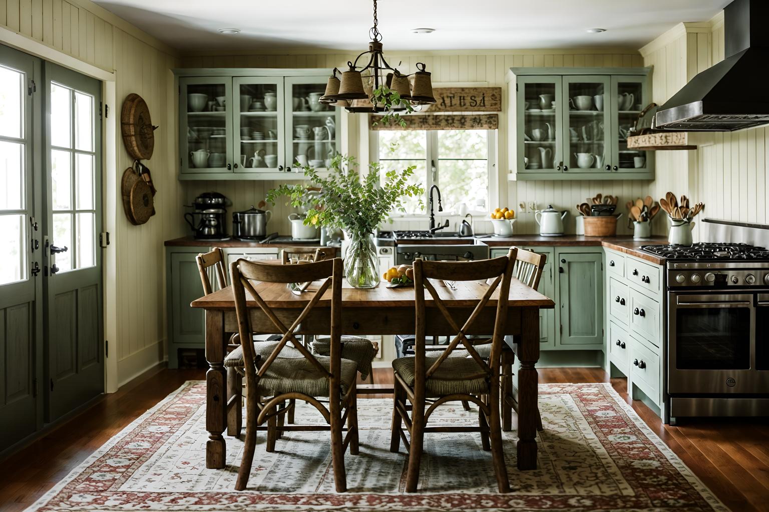 cottagecore-style (kitchen living combo interior) with chairs and furniture and occasional tables and kitchen cabinets and stove and bookshelves and rug and plant. . with rustic and organic and cottage style and natural and country style and floral patterns and earthy and traditional. . cinematic photo, highly detailed, cinematic lighting, ultra-detailed, ultrarealistic, photorealism, 8k. cottagecore interior design style. masterpiece, cinematic light, ultrarealistic+, photorealistic+, 8k, raw photo, realistic, sharp focus on eyes, (symmetrical eyes), (intact eyes), hyperrealistic, highest quality, best quality, , highly detailed, masterpiece, best quality, extremely detailed 8k wallpaper, masterpiece, best quality, ultra-detailed, best shadow, detailed background, detailed face, detailed eyes, high contrast, best illumination, detailed face, dulux, caustic, dynamic angle, detailed glow. dramatic lighting. highly detailed, insanely detailed hair, symmetrical, intricate details, professionally retouched, 8k high definition. strong bokeh. award winning photo.