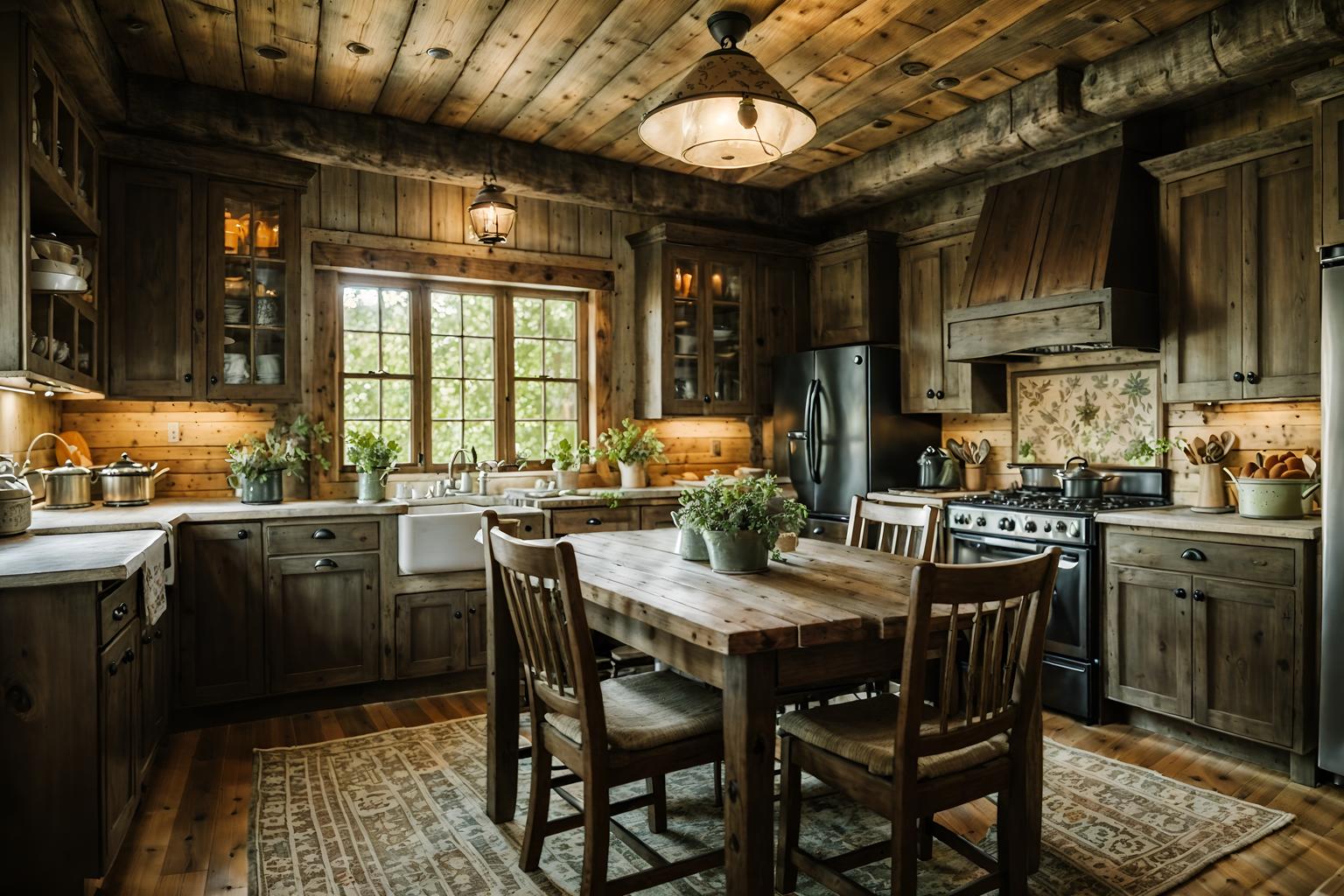 cottagecore-style (kitchen living combo interior) with chairs and furniture and occasional tables and kitchen cabinets and stove and bookshelves and rug and plant. . with rustic and organic and cottage style and natural and country style and floral patterns and earthy and traditional. . cinematic photo, highly detailed, cinematic lighting, ultra-detailed, ultrarealistic, photorealism, 8k. cottagecore interior design style. masterpiece, cinematic light, ultrarealistic+, photorealistic+, 8k, raw photo, realistic, sharp focus on eyes, (symmetrical eyes), (intact eyes), hyperrealistic, highest quality, best quality, , highly detailed, masterpiece, best quality, extremely detailed 8k wallpaper, masterpiece, best quality, ultra-detailed, best shadow, detailed background, detailed face, detailed eyes, high contrast, best illumination, detailed face, dulux, caustic, dynamic angle, detailed glow. dramatic lighting. highly detailed, insanely detailed hair, symmetrical, intricate details, professionally retouched, 8k high definition. strong bokeh. award winning photo.