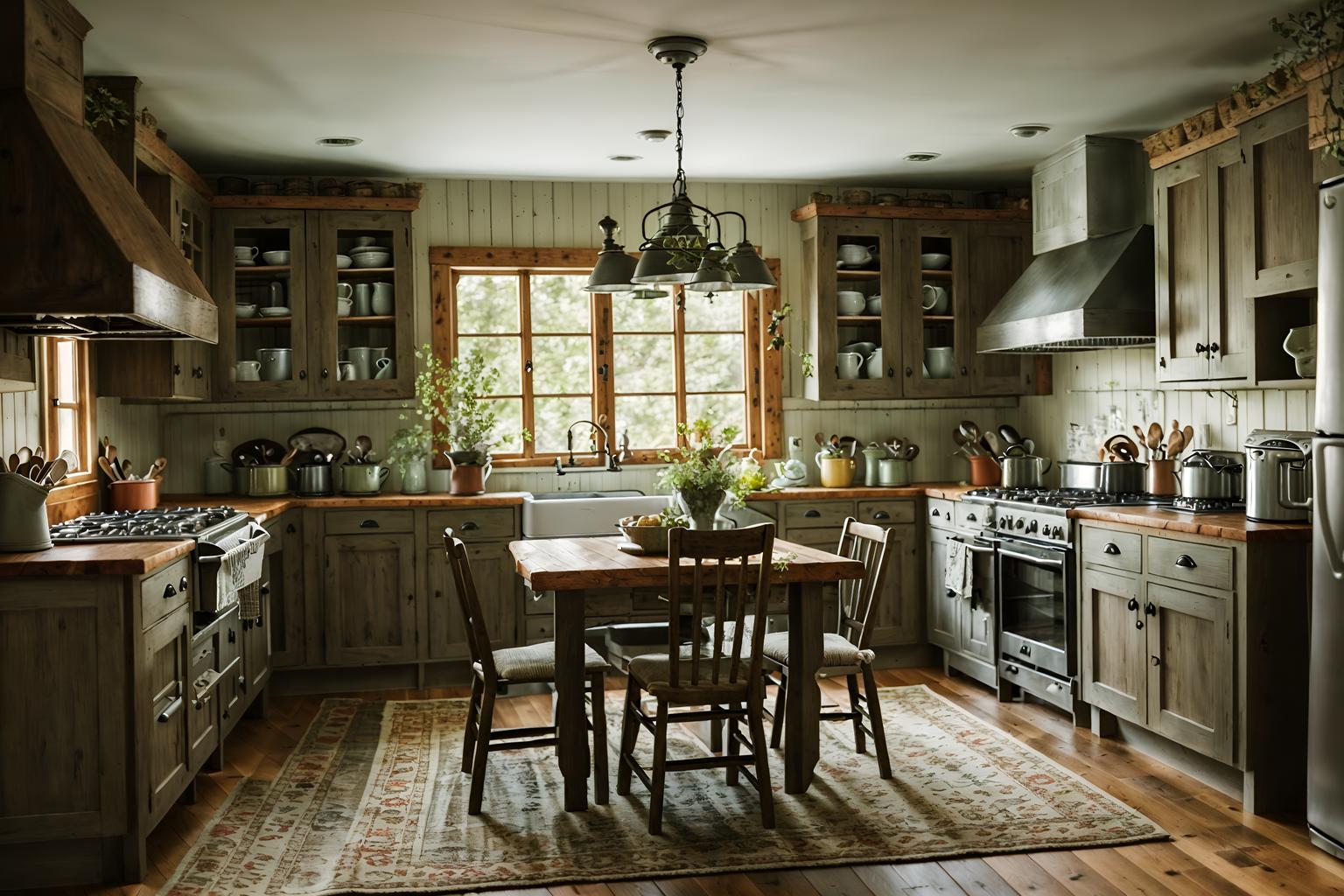 cottagecore-style (kitchen living combo interior) with chairs and furniture and occasional tables and kitchen cabinets and stove and bookshelves and rug and plant. . with rustic and organic and cottage style and natural and country style and floral patterns and earthy and traditional. . cinematic photo, highly detailed, cinematic lighting, ultra-detailed, ultrarealistic, photorealism, 8k. cottagecore interior design style. masterpiece, cinematic light, ultrarealistic+, photorealistic+, 8k, raw photo, realistic, sharp focus on eyes, (symmetrical eyes), (intact eyes), hyperrealistic, highest quality, best quality, , highly detailed, masterpiece, best quality, extremely detailed 8k wallpaper, masterpiece, best quality, ultra-detailed, best shadow, detailed background, detailed face, detailed eyes, high contrast, best illumination, detailed face, dulux, caustic, dynamic angle, detailed glow. dramatic lighting. highly detailed, insanely detailed hair, symmetrical, intricate details, professionally retouched, 8k high definition. strong bokeh. award winning photo.