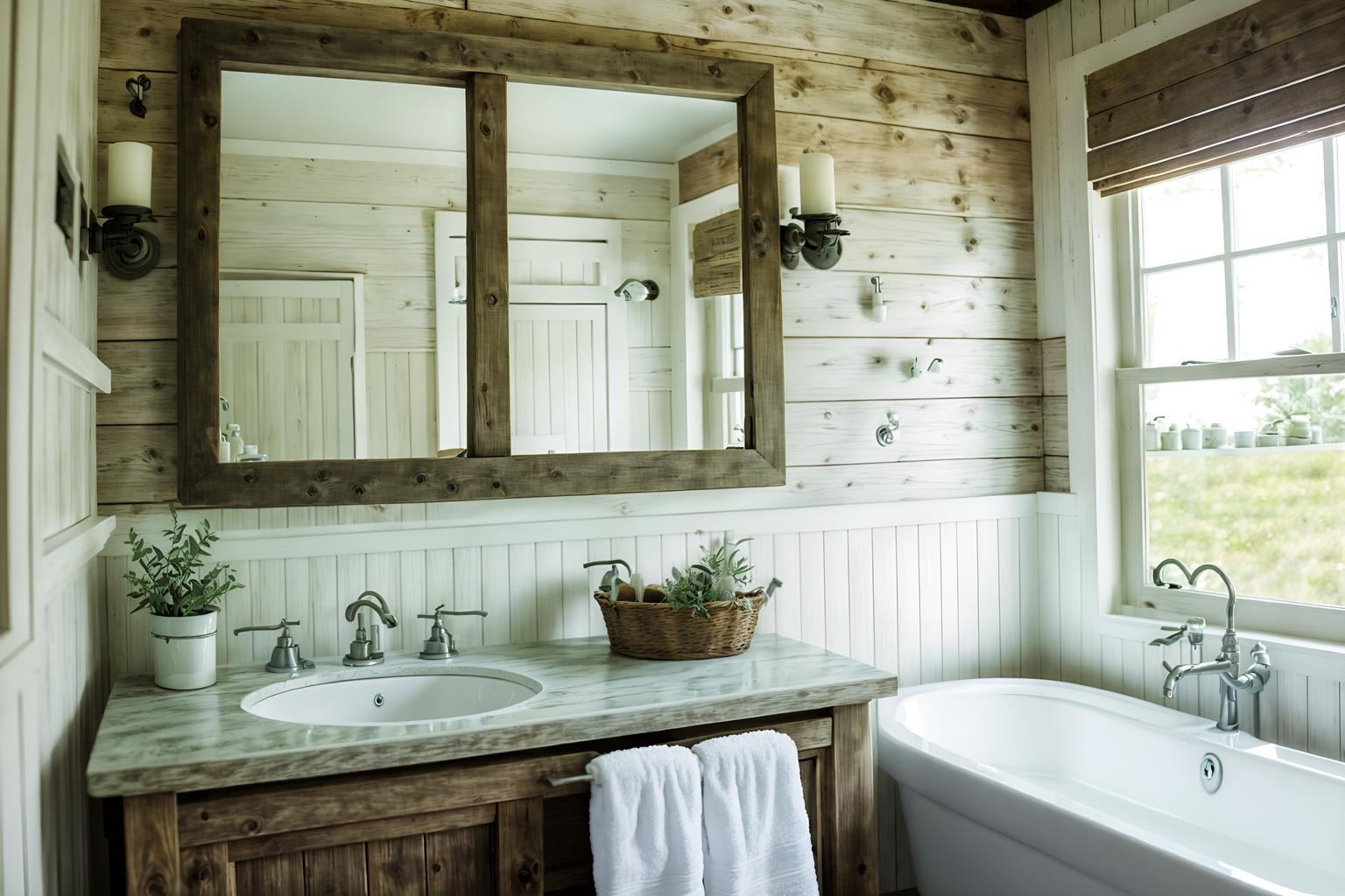 cottagecore-style (hotel bathroom interior) with bath towel and plant and toilet seat and shower and bathroom cabinet and bathtub and bath rail and mirror. . with traditional and cottage style and rustic and country style and floral patterns and organic and earthy and muted colors. . cinematic photo, highly detailed, cinematic lighting, ultra-detailed, ultrarealistic, photorealism, 8k. cottagecore interior design style. masterpiece, cinematic light, ultrarealistic+, photorealistic+, 8k, raw photo, realistic, sharp focus on eyes, (symmetrical eyes), (intact eyes), hyperrealistic, highest quality, best quality, , highly detailed, masterpiece, best quality, extremely detailed 8k wallpaper, masterpiece, best quality, ultra-detailed, best shadow, detailed background, detailed face, detailed eyes, high contrast, best illumination, detailed face, dulux, caustic, dynamic angle, detailed glow. dramatic lighting. highly detailed, insanely detailed hair, symmetrical, intricate details, professionally retouched, 8k high definition. strong bokeh. award winning photo.