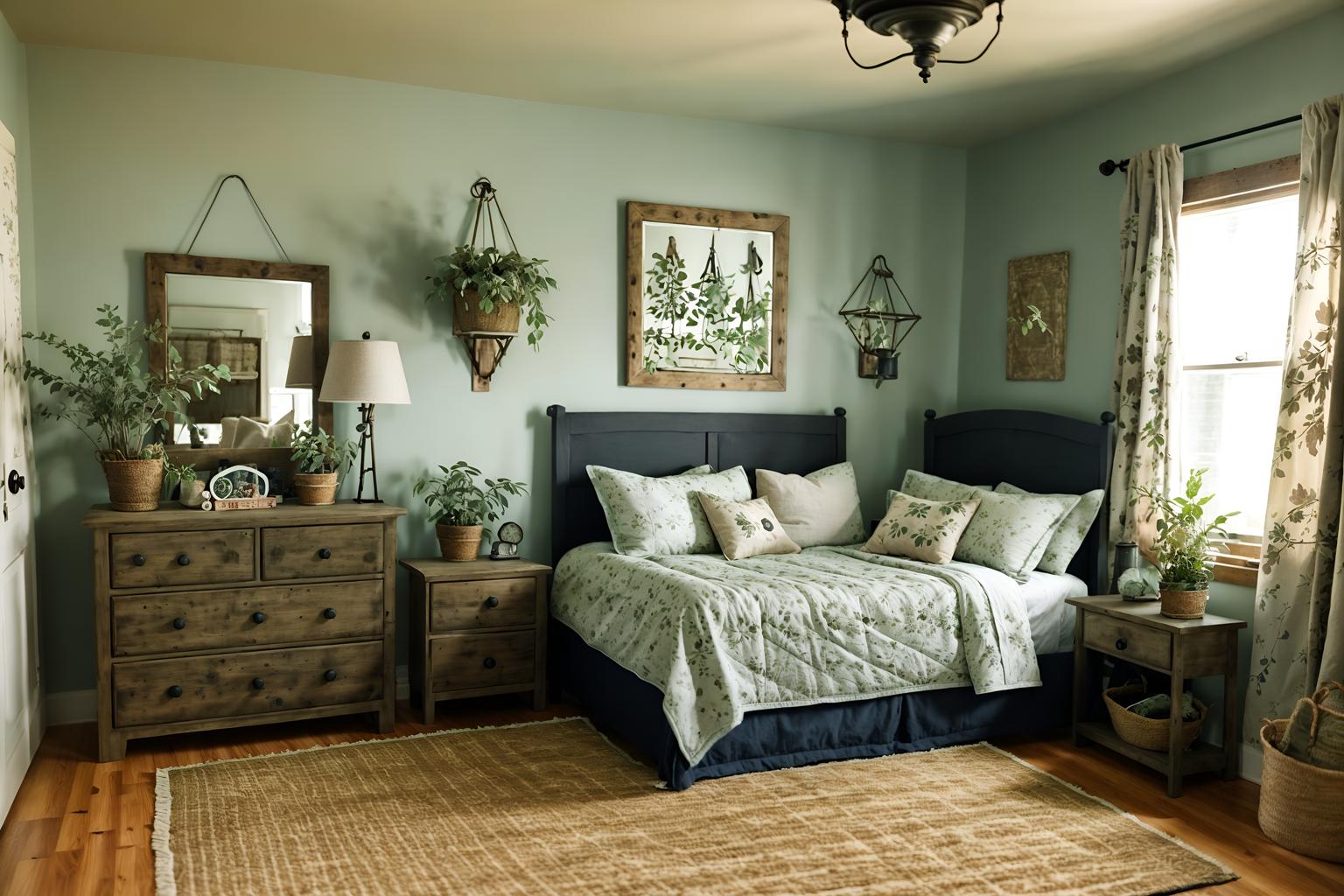 cottagecore-style (kids room interior) with plant and dresser closet and bedside table or night stand and night light and bed and accent chair and mirror and storage bench or ottoman. . with muted colors and natural and floral patterns and organic and rustic and earthy and country style and traditional. . cinematic photo, highly detailed, cinematic lighting, ultra-detailed, ultrarealistic, photorealism, 8k. cottagecore interior design style. masterpiece, cinematic light, ultrarealistic+, photorealistic+, 8k, raw photo, realistic, sharp focus on eyes, (symmetrical eyes), (intact eyes), hyperrealistic, highest quality, best quality, , highly detailed, masterpiece, best quality, extremely detailed 8k wallpaper, masterpiece, best quality, ultra-detailed, best shadow, detailed background, detailed face, detailed eyes, high contrast, best illumination, detailed face, dulux, caustic, dynamic angle, detailed glow. dramatic lighting. highly detailed, insanely detailed hair, symmetrical, intricate details, professionally retouched, 8k high definition. strong bokeh. award winning photo.