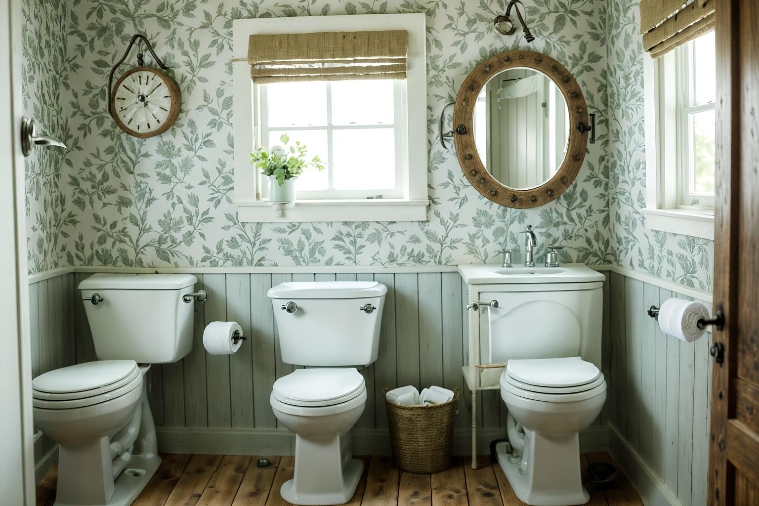 cottagecore-style (toilet interior) with sink with tap and toilet paper hanger and toilet with toilet seat up and sink with tap. . with floral patterns and rustic and earthy and muted colors and organic and natural and cottage style and traditional. . cinematic photo, highly detailed, cinematic lighting, ultra-detailed, ultrarealistic, photorealism, 8k. cottagecore interior design style. masterpiece, cinematic light, ultrarealistic+, photorealistic+, 8k, raw photo, realistic, sharp focus on eyes, (symmetrical eyes), (intact eyes), hyperrealistic, highest quality, best quality, , highly detailed, masterpiece, best quality, extremely detailed 8k wallpaper, masterpiece, best quality, ultra-detailed, best shadow, detailed background, detailed face, detailed eyes, high contrast, best illumination, detailed face, dulux, caustic, dynamic angle, detailed glow. dramatic lighting. highly detailed, insanely detailed hair, symmetrical, intricate details, professionally retouched, 8k high definition. strong bokeh. award winning photo.
