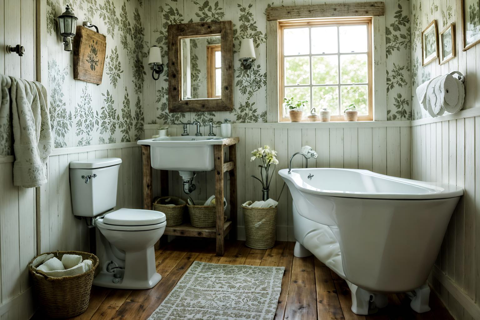 cottagecore-style (toilet interior) with sink with tap and toilet paper hanger and toilet with toilet seat up and sink with tap. . with floral patterns and rustic and earthy and muted colors and organic and natural and cottage style and traditional. . cinematic photo, highly detailed, cinematic lighting, ultra-detailed, ultrarealistic, photorealism, 8k. cottagecore interior design style. masterpiece, cinematic light, ultrarealistic+, photorealistic+, 8k, raw photo, realistic, sharp focus on eyes, (symmetrical eyes), (intact eyes), hyperrealistic, highest quality, best quality, , highly detailed, masterpiece, best quality, extremely detailed 8k wallpaper, masterpiece, best quality, ultra-detailed, best shadow, detailed background, detailed face, detailed eyes, high contrast, best illumination, detailed face, dulux, caustic, dynamic angle, detailed glow. dramatic lighting. highly detailed, insanely detailed hair, symmetrical, intricate details, professionally retouched, 8k high definition. strong bokeh. award winning photo.