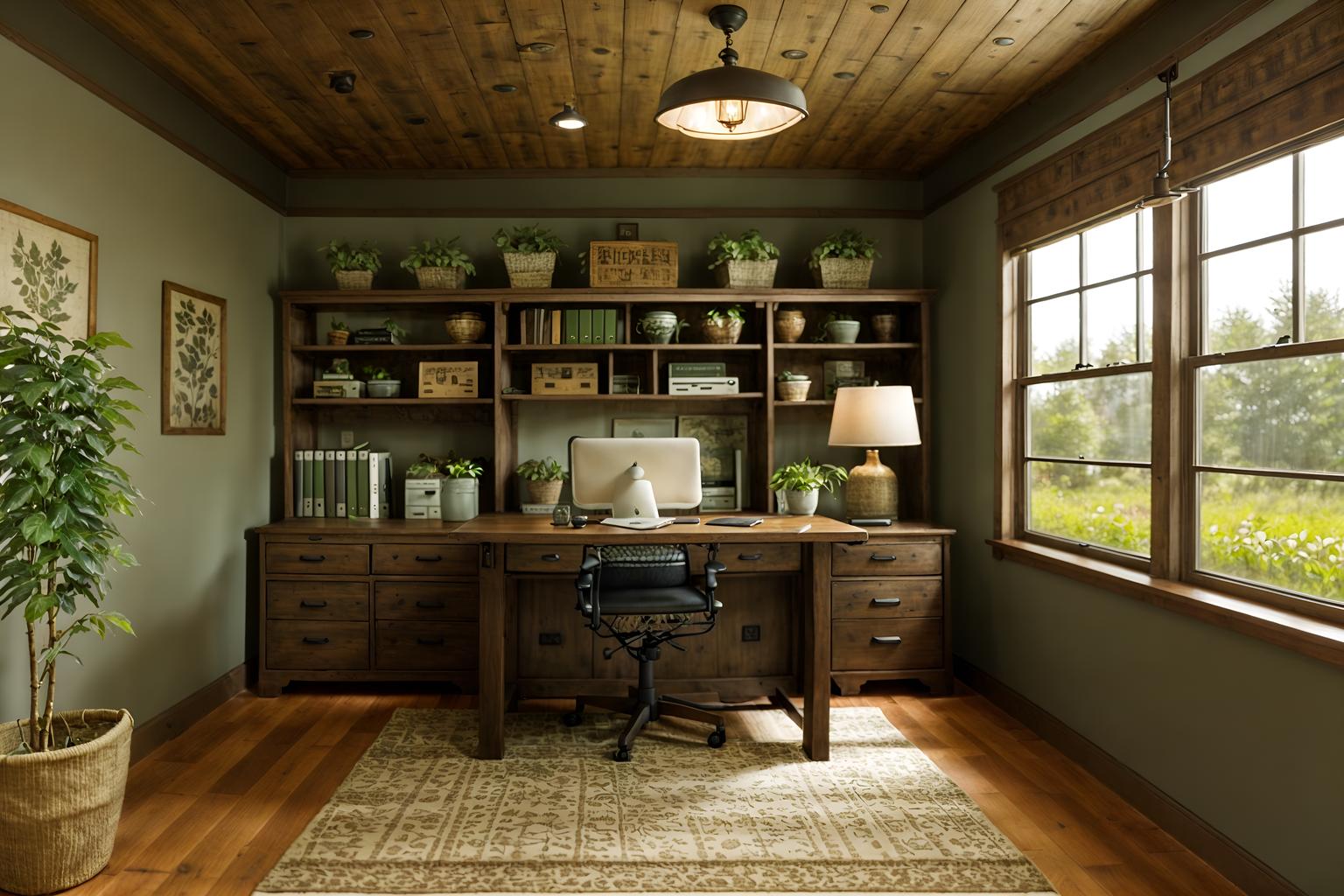 cottagecore-style (office interior) with computer desks and seating area with sofa and desk lamps and office desks and plants and windows and cabinets and lounge chairs. . with cottage style and floral patterns and organic and country style and traditional and earthy and muted colors and natural. . cinematic photo, highly detailed, cinematic lighting, ultra-detailed, ultrarealistic, photorealism, 8k. cottagecore interior design style. masterpiece, cinematic light, ultrarealistic+, photorealistic+, 8k, raw photo, realistic, sharp focus on eyes, (symmetrical eyes), (intact eyes), hyperrealistic, highest quality, best quality, , highly detailed, masterpiece, best quality, extremely detailed 8k wallpaper, masterpiece, best quality, ultra-detailed, best shadow, detailed background, detailed face, detailed eyes, high contrast, best illumination, detailed face, dulux, caustic, dynamic angle, detailed glow. dramatic lighting. highly detailed, insanely detailed hair, symmetrical, intricate details, professionally retouched, 8k high definition. strong bokeh. award winning photo.