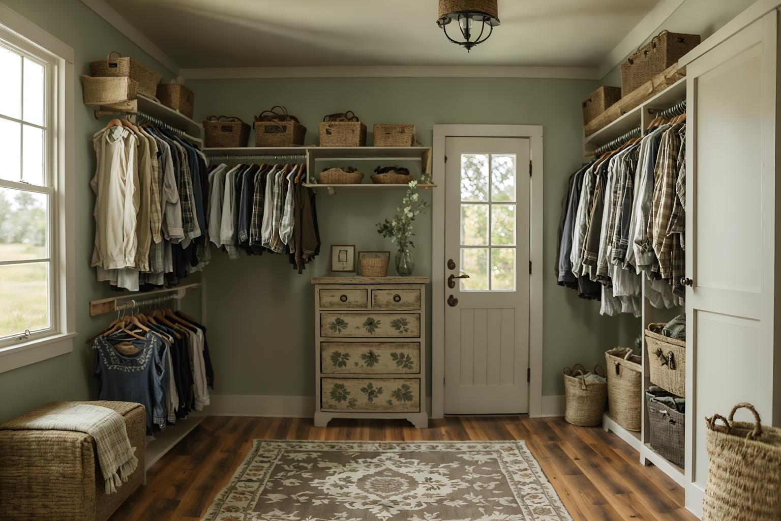 cottagecore-style (walk in closet interior) . with cottage style and country style and muted colors and natural and rustic and organic and earthy and floral patterns. . cinematic photo, highly detailed, cinematic lighting, ultra-detailed, ultrarealistic, photorealism, 8k. cottagecore interior design style. masterpiece, cinematic light, ultrarealistic+, photorealistic+, 8k, raw photo, realistic, sharp focus on eyes, (symmetrical eyes), (intact eyes), hyperrealistic, highest quality, best quality, , highly detailed, masterpiece, best quality, extremely detailed 8k wallpaper, masterpiece, best quality, ultra-detailed, best shadow, detailed background, detailed face, detailed eyes, high contrast, best illumination, detailed face, dulux, caustic, dynamic angle, detailed glow. dramatic lighting. highly detailed, insanely detailed hair, symmetrical, intricate details, professionally retouched, 8k high definition. strong bokeh. award winning photo.