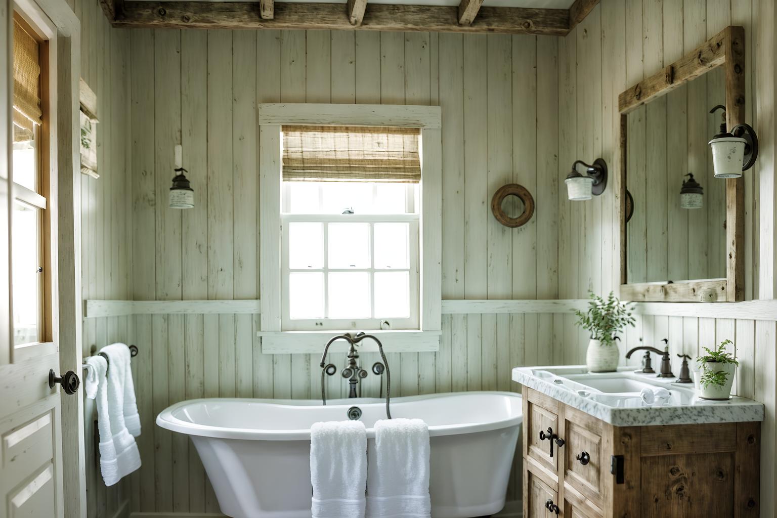 cottagecore-style (bathroom interior) with shower and bath towel and toilet seat and bathtub and bathroom sink with faucet and bathroom cabinet and bath rail and plant. . with earthy and muted colors and cottage style and natural and traditional and floral patterns and rustic and country style. . cinematic photo, highly detailed, cinematic lighting, ultra-detailed, ultrarealistic, photorealism, 8k. cottagecore interior design style. masterpiece, cinematic light, ultrarealistic+, photorealistic+, 8k, raw photo, realistic, sharp focus on eyes, (symmetrical eyes), (intact eyes), hyperrealistic, highest quality, best quality, , highly detailed, masterpiece, best quality, extremely detailed 8k wallpaper, masterpiece, best quality, ultra-detailed, best shadow, detailed background, detailed face, detailed eyes, high contrast, best illumination, detailed face, dulux, caustic, dynamic angle, detailed glow. dramatic lighting. highly detailed, insanely detailed hair, symmetrical, intricate details, professionally retouched, 8k high definition. strong bokeh. award winning photo.