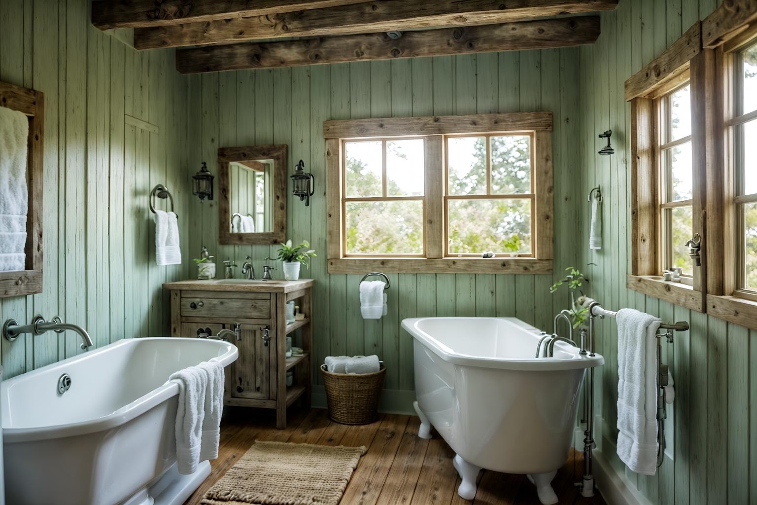 cottagecore-style (bathroom interior) with shower and bath towel and toilet seat and bathtub and bathroom sink with faucet and bathroom cabinet and bath rail and plant. . with earthy and muted colors and cottage style and natural and traditional and floral patterns and rustic and country style. . cinematic photo, highly detailed, cinematic lighting, ultra-detailed, ultrarealistic, photorealism, 8k. cottagecore interior design style. masterpiece, cinematic light, ultrarealistic+, photorealistic+, 8k, raw photo, realistic, sharp focus on eyes, (symmetrical eyes), (intact eyes), hyperrealistic, highest quality, best quality, , highly detailed, masterpiece, best quality, extremely detailed 8k wallpaper, masterpiece, best quality, ultra-detailed, best shadow, detailed background, detailed face, detailed eyes, high contrast, best illumination, detailed face, dulux, caustic, dynamic angle, detailed glow. dramatic lighting. highly detailed, insanely detailed hair, symmetrical, intricate details, professionally retouched, 8k high definition. strong bokeh. award winning photo.