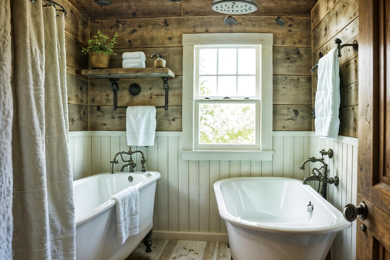 cottagecore-style (bathroom interior) with shower and bath towel and toilet seat and bathtub and bathroom sink with faucet and bathroom cabinet and bath rail and plant. . with earthy and muted colors and cottage style and natural and traditional and floral patterns and rustic and country style. . cinematic photo, highly detailed, cinematic lighting, ultra-detailed, ultrarealistic, photorealism, 8k. cottagecore interior design style. masterpiece, cinematic light, ultrarealistic+, photorealistic+, 8k, raw photo, realistic, sharp focus on eyes, (symmetrical eyes), (intact eyes), hyperrealistic, highest quality, best quality, , highly detailed, masterpiece, best quality, extremely detailed 8k wallpaper, masterpiece, best quality, ultra-detailed, best shadow, detailed background, detailed face, detailed eyes, high contrast, best illumination, detailed face, dulux, caustic, dynamic angle, detailed glow. dramatic lighting. highly detailed, insanely detailed hair, symmetrical, intricate details, professionally retouched, 8k high definition. strong bokeh. award winning photo.