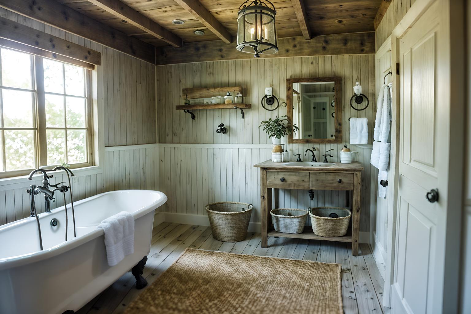cottagecore-style (bathroom interior) with shower and bath towel and toilet seat and bathtub and bathroom sink with faucet and bathroom cabinet and bath rail and plant. . with earthy and muted colors and cottage style and natural and traditional and floral patterns and rustic and country style. . cinematic photo, highly detailed, cinematic lighting, ultra-detailed, ultrarealistic, photorealism, 8k. cottagecore interior design style. masterpiece, cinematic light, ultrarealistic+, photorealistic+, 8k, raw photo, realistic, sharp focus on eyes, (symmetrical eyes), (intact eyes), hyperrealistic, highest quality, best quality, , highly detailed, masterpiece, best quality, extremely detailed 8k wallpaper, masterpiece, best quality, ultra-detailed, best shadow, detailed background, detailed face, detailed eyes, high contrast, best illumination, detailed face, dulux, caustic, dynamic angle, detailed glow. dramatic lighting. highly detailed, insanely detailed hair, symmetrical, intricate details, professionally retouched, 8k high definition. strong bokeh. award winning photo.