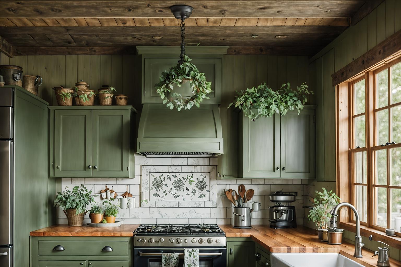 cottagecore-style (kitchen interior) with plant and worktops and refrigerator and sink and kitchen cabinets and stove and plant. . with organic and cottage style and floral patterns and natural and rustic and traditional and muted colors and country style. . cinematic photo, highly detailed, cinematic lighting, ultra-detailed, ultrarealistic, photorealism, 8k. cottagecore interior design style. masterpiece, cinematic light, ultrarealistic+, photorealistic+, 8k, raw photo, realistic, sharp focus on eyes, (symmetrical eyes), (intact eyes), hyperrealistic, highest quality, best quality, , highly detailed, masterpiece, best quality, extremely detailed 8k wallpaper, masterpiece, best quality, ultra-detailed, best shadow, detailed background, detailed face, detailed eyes, high contrast, best illumination, detailed face, dulux, caustic, dynamic angle, detailed glow. dramatic lighting. highly detailed, insanely detailed hair, symmetrical, intricate details, professionally retouched, 8k high definition. strong bokeh. award winning photo.