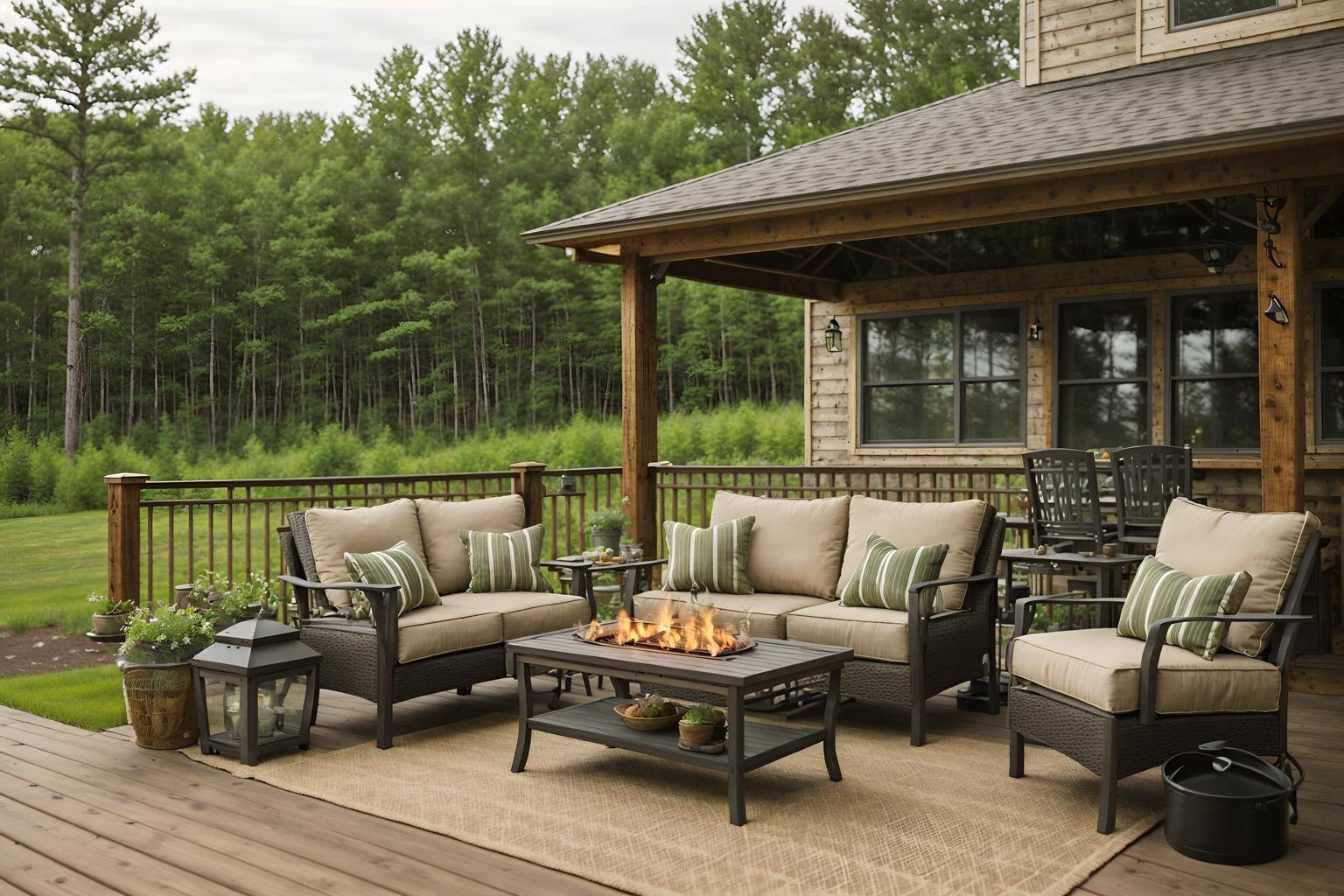 cottagecore-style designed (outdoor patio ) with patio couch with pillows and deck with deck chairs and grass and plant and barbeque or grill and patio couch with pillows. . with cottage style and country style and rustic and earthy and traditional and muted colors and natural and organic. . cinematic photo, highly detailed, cinematic lighting, ultra-detailed, ultrarealistic, photorealism, 8k. cottagecore design style. masterpiece, cinematic light, ultrarealistic+, photorealistic+, 8k, raw photo, realistic, sharp focus on eyes, (symmetrical eyes), (intact eyes), hyperrealistic, highest quality, best quality, , highly detailed, masterpiece, best quality, extremely detailed 8k wallpaper, masterpiece, best quality, ultra-detailed, best shadow, detailed background, detailed face, detailed eyes, high contrast, best illumination, detailed face, dulux, caustic, dynamic angle, detailed glow. dramatic lighting. highly detailed, insanely detailed hair, symmetrical, intricate details, professionally retouched, 8k high definition. strong bokeh. award winning photo.