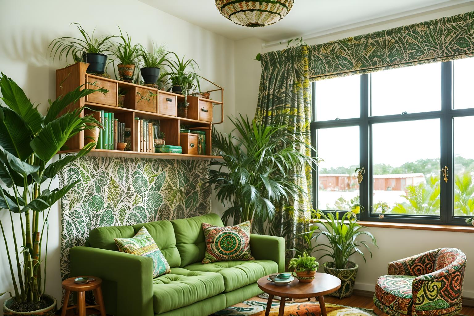 bohemian-style (office interior) with seating area with sofa and lounge chairs and cabinets and office desks and windows and computer desks and office chairs and plants. . with carefree layers of pattern, texture, and color and lush green nature and travel trinkets and bold patterns and playful colors and animal hides and natural materials and playful patterns. . cinematic photo, highly detailed, cinematic lighting, ultra-detailed, ultrarealistic, photorealism, 8k. bohemian interior design style. masterpiece, cinematic light, ultrarealistic+, photorealistic+, 8k, raw photo, realistic, sharp focus on eyes, (symmetrical eyes), (intact eyes), hyperrealistic, highest quality, best quality, , highly detailed, masterpiece, best quality, extremely detailed 8k wallpaper, masterpiece, best quality, ultra-detailed, best shadow, detailed background, detailed face, detailed eyes, high contrast, best illumination, detailed face, dulux, caustic, dynamic angle, detailed glow. dramatic lighting. highly detailed, insanely detailed hair, symmetrical, intricate details, professionally retouched, 8k high definition. strong bokeh. award winning photo.