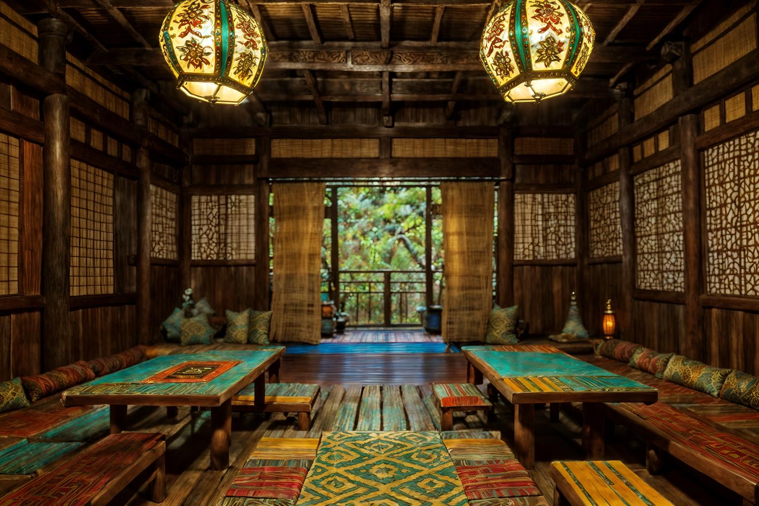 bohemian-style (onsen interior) . with bold colors and metals and animal hides and carefree layers of pattern, texture, and color and natural materials and playful patterns and mixed patterns and playful colors. . cinematic photo, highly detailed, cinematic lighting, ultra-detailed, ultrarealistic, photorealism, 8k. bohemian interior design style. masterpiece, cinematic light, ultrarealistic+, photorealistic+, 8k, raw photo, realistic, sharp focus on eyes, (symmetrical eyes), (intact eyes), hyperrealistic, highest quality, best quality, , highly detailed, masterpiece, best quality, extremely detailed 8k wallpaper, masterpiece, best quality, ultra-detailed, best shadow, detailed background, detailed face, detailed eyes, high contrast, best illumination, detailed face, dulux, caustic, dynamic angle, detailed glow. dramatic lighting. highly detailed, insanely detailed hair, symmetrical, intricate details, professionally retouched, 8k high definition. strong bokeh. award winning photo.