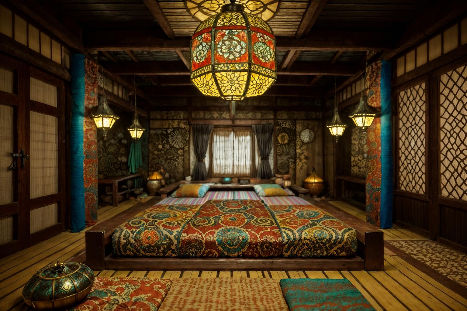 bohemian-style (onsen interior) . with bold colors and metals and animal hides and carefree layers of pattern, texture, and color and natural materials and playful patterns and mixed patterns and playful colors. . cinematic photo, highly detailed, cinematic lighting, ultra-detailed, ultrarealistic, photorealism, 8k. bohemian interior design style. masterpiece, cinematic light, ultrarealistic+, photorealistic+, 8k, raw photo, realistic, sharp focus on eyes, (symmetrical eyes), (intact eyes), hyperrealistic, highest quality, best quality, , highly detailed, masterpiece, best quality, extremely detailed 8k wallpaper, masterpiece, best quality, ultra-detailed, best shadow, detailed background, detailed face, detailed eyes, high contrast, best illumination, detailed face, dulux, caustic, dynamic angle, detailed glow. dramatic lighting. highly detailed, insanely detailed hair, symmetrical, intricate details, professionally retouched, 8k high definition. strong bokeh. award winning photo.