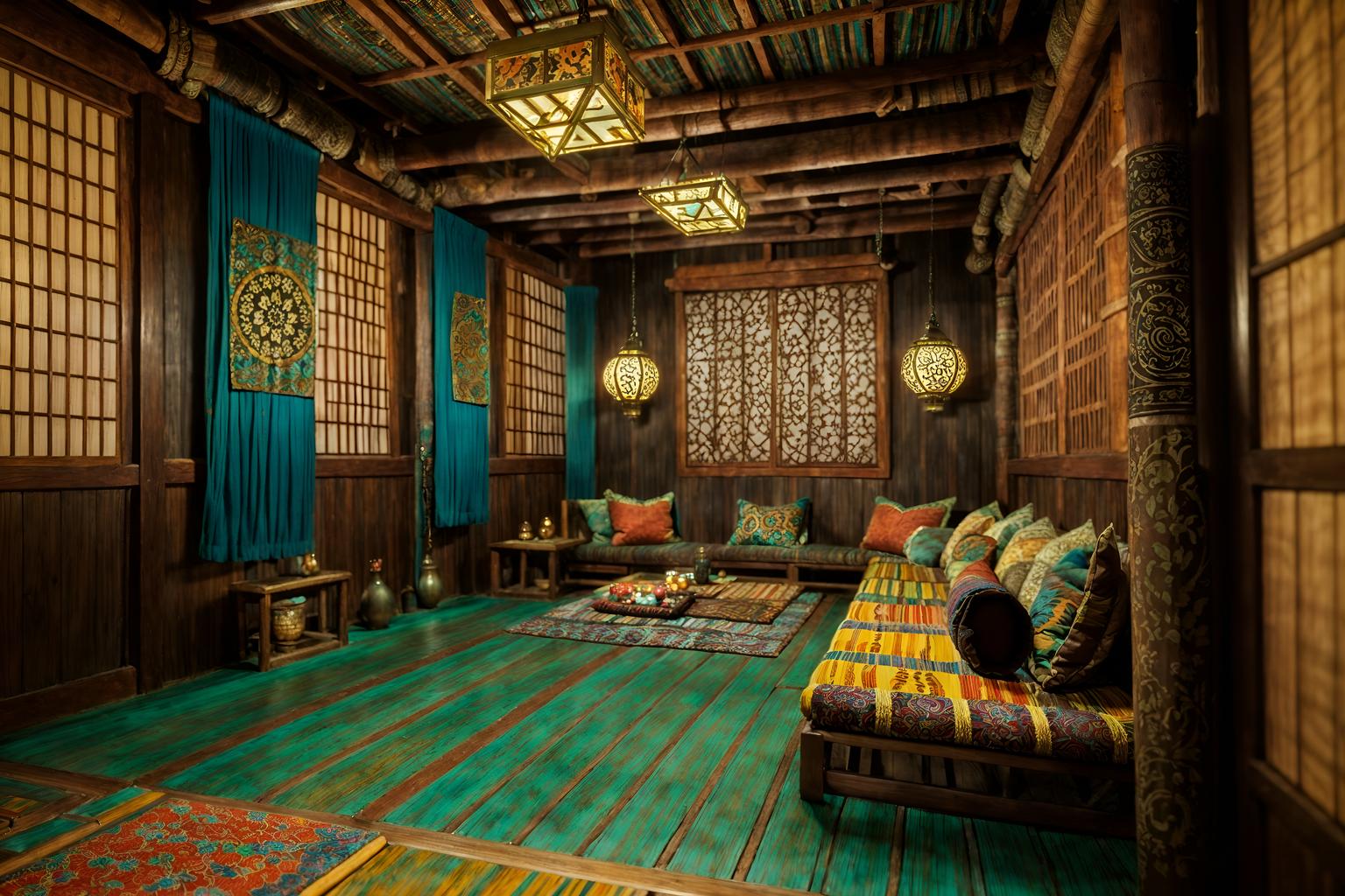 bohemian-style (onsen interior) . with bold colors and metals and animal hides and carefree layers of pattern, texture, and color and natural materials and playful patterns and mixed patterns and playful colors. . cinematic photo, highly detailed, cinematic lighting, ultra-detailed, ultrarealistic, photorealism, 8k. bohemian interior design style. masterpiece, cinematic light, ultrarealistic+, photorealistic+, 8k, raw photo, realistic, sharp focus on eyes, (symmetrical eyes), (intact eyes), hyperrealistic, highest quality, best quality, , highly detailed, masterpiece, best quality, extremely detailed 8k wallpaper, masterpiece, best quality, ultra-detailed, best shadow, detailed background, detailed face, detailed eyes, high contrast, best illumination, detailed face, dulux, caustic, dynamic angle, detailed glow. dramatic lighting. highly detailed, insanely detailed hair, symmetrical, intricate details, professionally retouched, 8k high definition. strong bokeh. award winning photo.