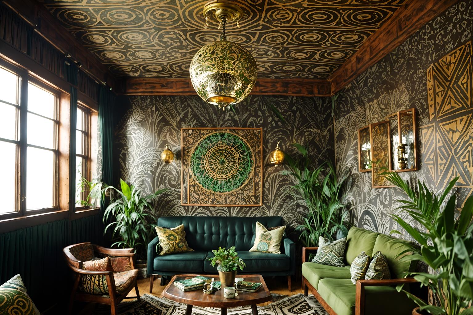 bohemian-style (coffee shop interior) . with metals and playful patterns and bold patterns and carefree layers of pattern, texture, and color and mixed patterns and woods and travel trinkets and lush green nature. . cinematic photo, highly detailed, cinematic lighting, ultra-detailed, ultrarealistic, photorealism, 8k. bohemian interior design style. masterpiece, cinematic light, ultrarealistic+, photorealistic+, 8k, raw photo, realistic, sharp focus on eyes, (symmetrical eyes), (intact eyes), hyperrealistic, highest quality, best quality, , highly detailed, masterpiece, best quality, extremely detailed 8k wallpaper, masterpiece, best quality, ultra-detailed, best shadow, detailed background, detailed face, detailed eyes, high contrast, best illumination, detailed face, dulux, caustic, dynamic angle, detailed glow. dramatic lighting. highly detailed, insanely detailed hair, symmetrical, intricate details, professionally retouched, 8k high definition. strong bokeh. award winning photo.