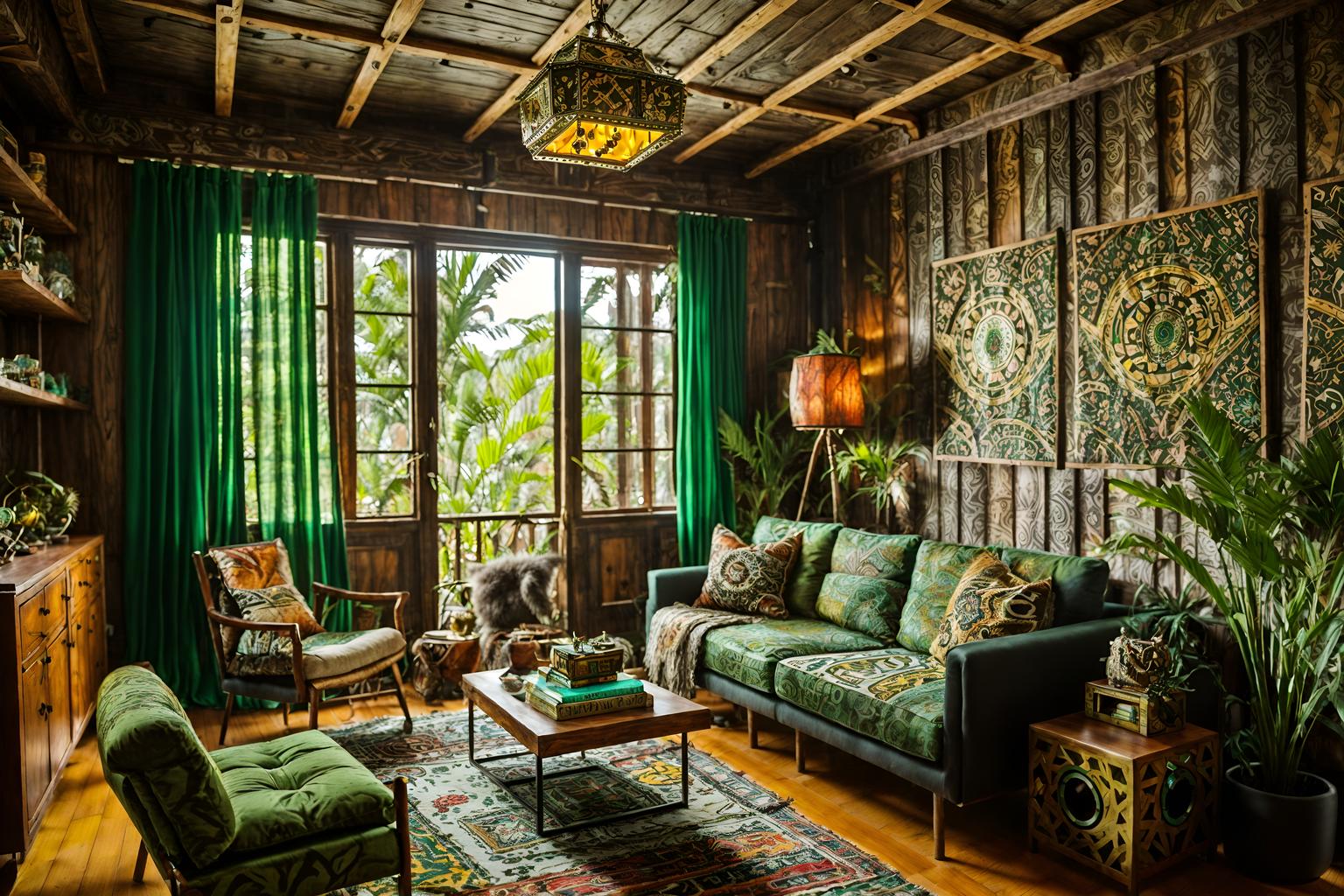 bohemian-style (gaming room interior) . with metals and woods and playful textures and bold patterns and animal hides and lush green nature and carefree layers of pattern, texture, and color and natural materials. . cinematic photo, highly detailed, cinematic lighting, ultra-detailed, ultrarealistic, photorealism, 8k. bohemian interior design style. masterpiece, cinematic light, ultrarealistic+, photorealistic+, 8k, raw photo, realistic, sharp focus on eyes, (symmetrical eyes), (intact eyes), hyperrealistic, highest quality, best quality, , highly detailed, masterpiece, best quality, extremely detailed 8k wallpaper, masterpiece, best quality, ultra-detailed, best shadow, detailed background, detailed face, detailed eyes, high contrast, best illumination, detailed face, dulux, caustic, dynamic angle, detailed glow. dramatic lighting. highly detailed, insanely detailed hair, symmetrical, intricate details, professionally retouched, 8k high definition. strong bokeh. award winning photo.