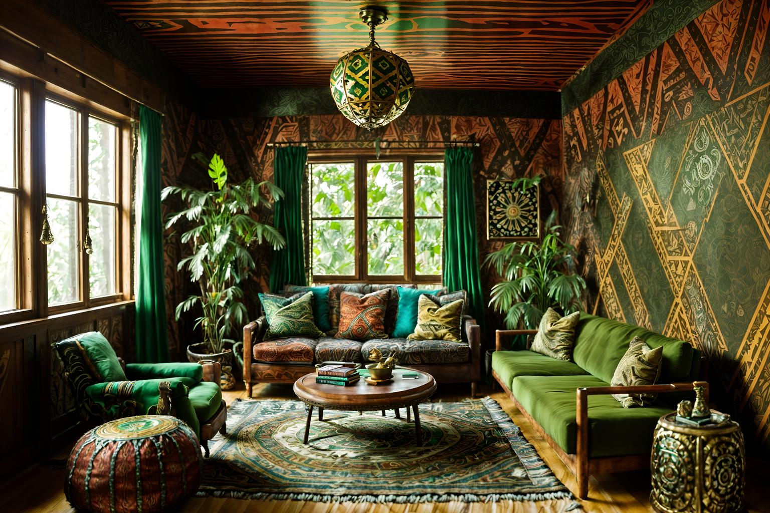 bohemian-style (gaming room interior) . with metals and woods and playful textures and bold patterns and animal hides and lush green nature and carefree layers of pattern, texture, and color and natural materials. . cinematic photo, highly detailed, cinematic lighting, ultra-detailed, ultrarealistic, photorealism, 8k. bohemian interior design style. masterpiece, cinematic light, ultrarealistic+, photorealistic+, 8k, raw photo, realistic, sharp focus on eyes, (symmetrical eyes), (intact eyes), hyperrealistic, highest quality, best quality, , highly detailed, masterpiece, best quality, extremely detailed 8k wallpaper, masterpiece, best quality, ultra-detailed, best shadow, detailed background, detailed face, detailed eyes, high contrast, best illumination, detailed face, dulux, caustic, dynamic angle, detailed glow. dramatic lighting. highly detailed, insanely detailed hair, symmetrical, intricate details, professionally retouched, 8k high definition. strong bokeh. award winning photo.