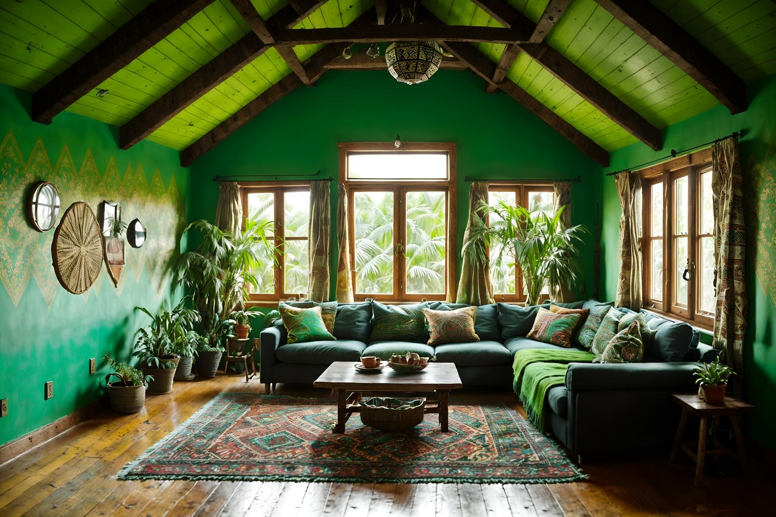 bohemian-style (attic interior) . with carefree layers of pattern, texture, and color and lush green nature and bold colors and a lack of structure and woods and playful colors and playful textures and playful patterns. . cinematic photo, highly detailed, cinematic lighting, ultra-detailed, ultrarealistic, photorealism, 8k. bohemian interior design style. masterpiece, cinematic light, ultrarealistic+, photorealistic+, 8k, raw photo, realistic, sharp focus on eyes, (symmetrical eyes), (intact eyes), hyperrealistic, highest quality, best quality, , highly detailed, masterpiece, best quality, extremely detailed 8k wallpaper, masterpiece, best quality, ultra-detailed, best shadow, detailed background, detailed face, detailed eyes, high contrast, best illumination, detailed face, dulux, caustic, dynamic angle, detailed glow. dramatic lighting. highly detailed, insanely detailed hair, symmetrical, intricate details, professionally retouched, 8k high definition. strong bokeh. award winning photo.