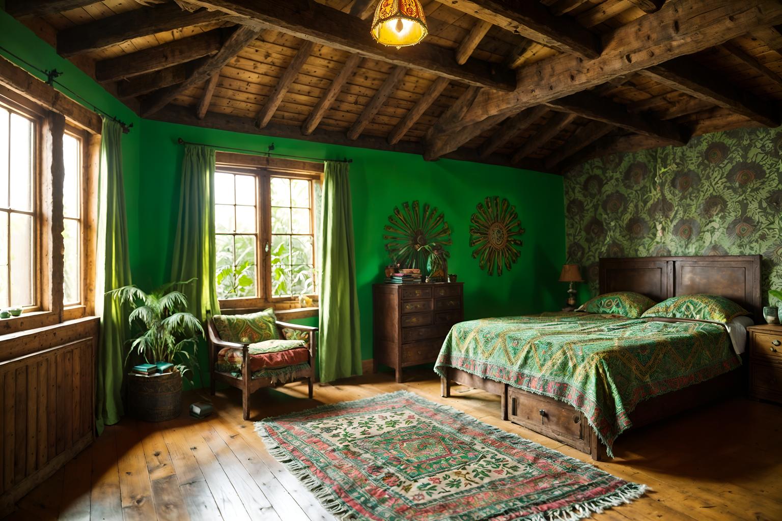 bohemian-style (attic interior) . with carefree layers of pattern, texture, and color and lush green nature and bold colors and a lack of structure and woods and playful colors and playful textures and playful patterns. . cinematic photo, highly detailed, cinematic lighting, ultra-detailed, ultrarealistic, photorealism, 8k. bohemian interior design style. masterpiece, cinematic light, ultrarealistic+, photorealistic+, 8k, raw photo, realistic, sharp focus on eyes, (symmetrical eyes), (intact eyes), hyperrealistic, highest quality, best quality, , highly detailed, masterpiece, best quality, extremely detailed 8k wallpaper, masterpiece, best quality, ultra-detailed, best shadow, detailed background, detailed face, detailed eyes, high contrast, best illumination, detailed face, dulux, caustic, dynamic angle, detailed glow. dramatic lighting. highly detailed, insanely detailed hair, symmetrical, intricate details, professionally retouched, 8k high definition. strong bokeh. award winning photo.