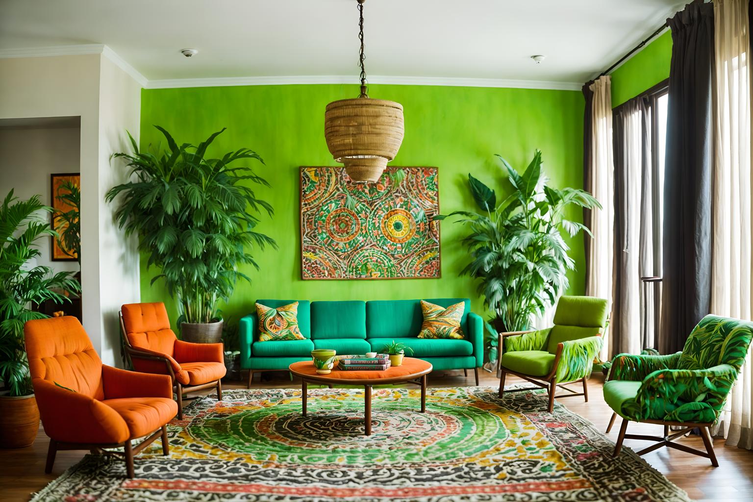 bohemian-style (hotel lobby interior) with lounge chairs and coffee tables and check in desk and hanging lamps and plant and sofas and rug and furniture. . with lush green nature and bold colors and carefree layers of pattern, texture, and color and animal hides and playful colors and playful patterns and a lack of structure and natural materials. . cinematic photo, highly detailed, cinematic lighting, ultra-detailed, ultrarealistic, photorealism, 8k. bohemian interior design style. masterpiece, cinematic light, ultrarealistic+, photorealistic+, 8k, raw photo, realistic, sharp focus on eyes, (symmetrical eyes), (intact eyes), hyperrealistic, highest quality, best quality, , highly detailed, masterpiece, best quality, extremely detailed 8k wallpaper, masterpiece, best quality, ultra-detailed, best shadow, detailed background, detailed face, detailed eyes, high contrast, best illumination, detailed face, dulux, caustic, dynamic angle, detailed glow. dramatic lighting. highly detailed, insanely detailed hair, symmetrical, intricate details, professionally retouched, 8k high definition. strong bokeh. award winning photo.