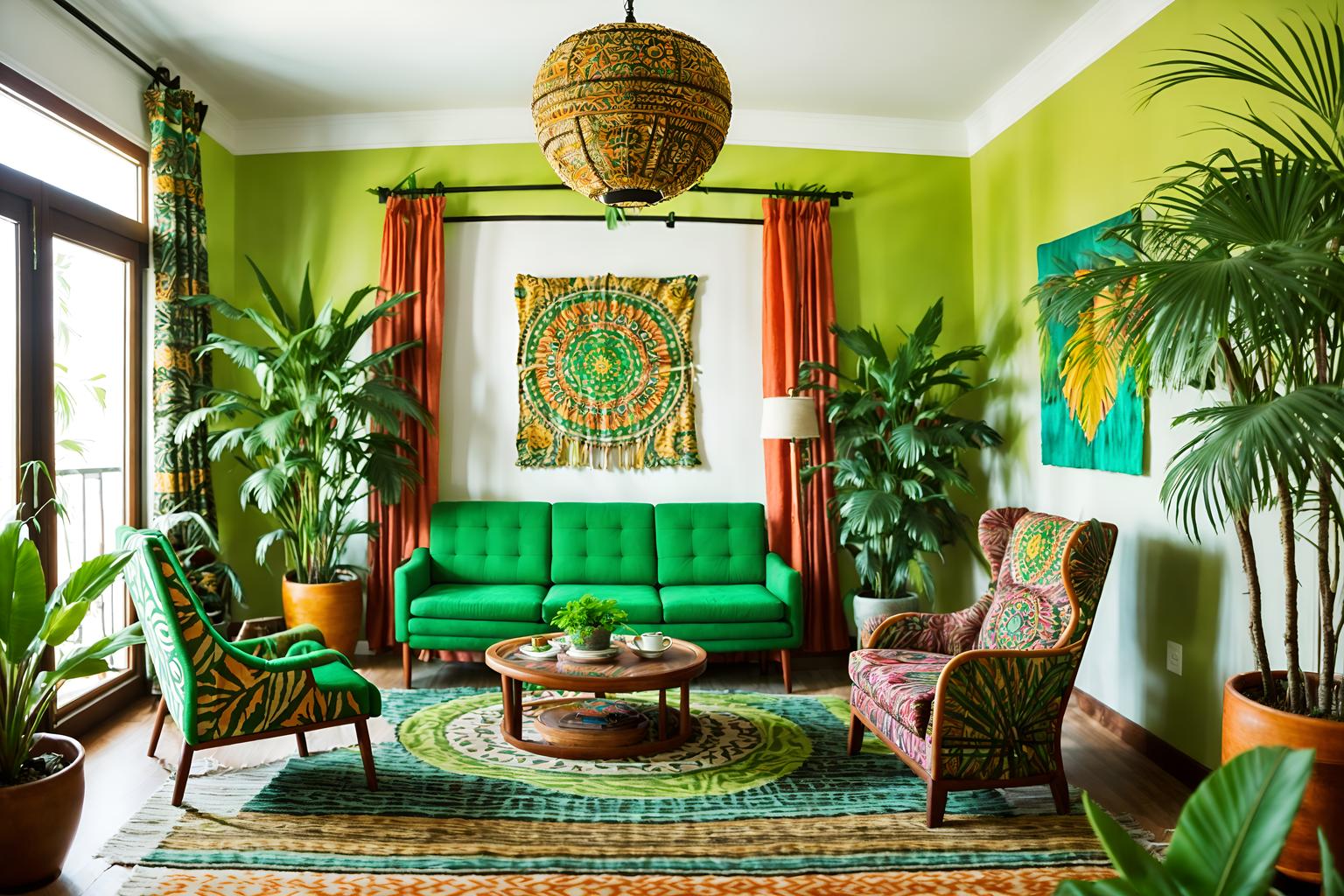 bohemian-style (hotel lobby interior) with lounge chairs and coffee tables and check in desk and hanging lamps and plant and sofas and rug and furniture. . with lush green nature and bold colors and carefree layers of pattern, texture, and color and animal hides and playful colors and playful patterns and a lack of structure and natural materials. . cinematic photo, highly detailed, cinematic lighting, ultra-detailed, ultrarealistic, photorealism, 8k. bohemian interior design style. masterpiece, cinematic light, ultrarealistic+, photorealistic+, 8k, raw photo, realistic, sharp focus on eyes, (symmetrical eyes), (intact eyes), hyperrealistic, highest quality, best quality, , highly detailed, masterpiece, best quality, extremely detailed 8k wallpaper, masterpiece, best quality, ultra-detailed, best shadow, detailed background, detailed face, detailed eyes, high contrast, best illumination, detailed face, dulux, caustic, dynamic angle, detailed glow. dramatic lighting. highly detailed, insanely detailed hair, symmetrical, intricate details, professionally retouched, 8k high definition. strong bokeh. award winning photo.