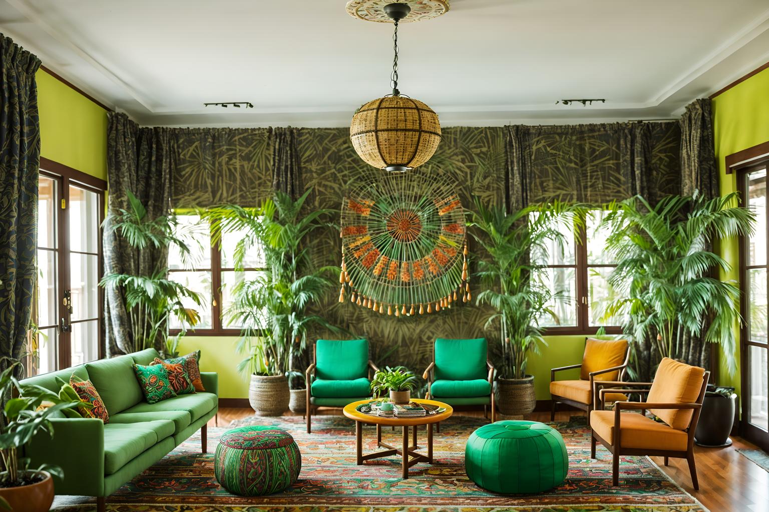 bohemian-style (hotel lobby interior) with lounge chairs and coffee tables and check in desk and hanging lamps and plant and sofas and rug and furniture. . with lush green nature and bold colors and carefree layers of pattern, texture, and color and animal hides and playful colors and playful patterns and a lack of structure and natural materials. . cinematic photo, highly detailed, cinematic lighting, ultra-detailed, ultrarealistic, photorealism, 8k. bohemian interior design style. masterpiece, cinematic light, ultrarealistic+, photorealistic+, 8k, raw photo, realistic, sharp focus on eyes, (symmetrical eyes), (intact eyes), hyperrealistic, highest quality, best quality, , highly detailed, masterpiece, best quality, extremely detailed 8k wallpaper, masterpiece, best quality, ultra-detailed, best shadow, detailed background, detailed face, detailed eyes, high contrast, best illumination, detailed face, dulux, caustic, dynamic angle, detailed glow. dramatic lighting. highly detailed, insanely detailed hair, symmetrical, intricate details, professionally retouched, 8k high definition. strong bokeh. award winning photo.