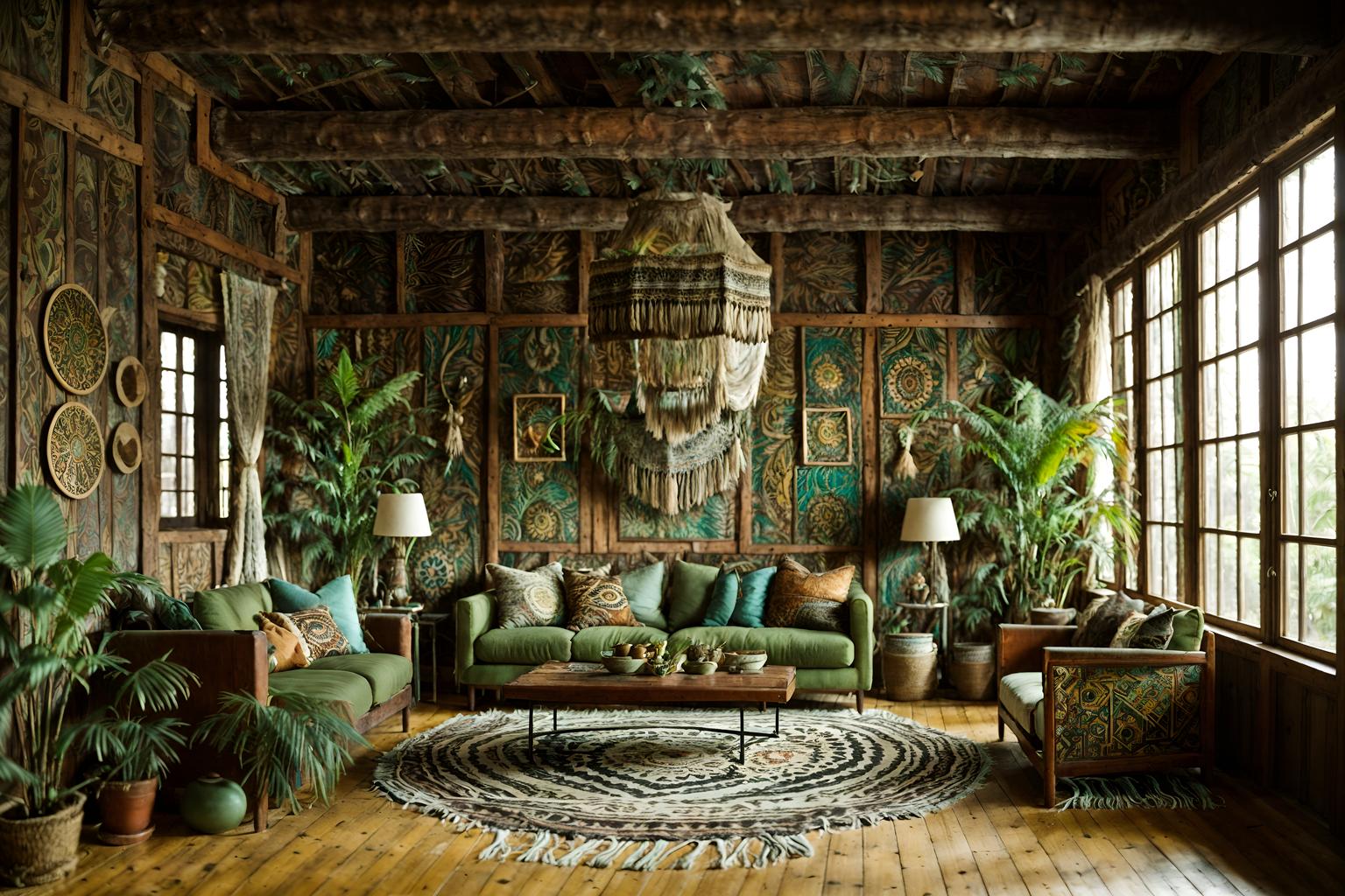 bohemian-style (exhibition space interior) . with animal hides and mixed patterns and playful textures and natural materials and lush green nature and woods and playful colors and carefree layers of pattern, texture, and color. . cinematic photo, highly detailed, cinematic lighting, ultra-detailed, ultrarealistic, photorealism, 8k. bohemian interior design style. masterpiece, cinematic light, ultrarealistic+, photorealistic+, 8k, raw photo, realistic, sharp focus on eyes, (symmetrical eyes), (intact eyes), hyperrealistic, highest quality, best quality, , highly detailed, masterpiece, best quality, extremely detailed 8k wallpaper, masterpiece, best quality, ultra-detailed, best shadow, detailed background, detailed face, detailed eyes, high contrast, best illumination, detailed face, dulux, caustic, dynamic angle, detailed glow. dramatic lighting. highly detailed, insanely detailed hair, symmetrical, intricate details, professionally retouched, 8k high definition. strong bokeh. award winning photo.