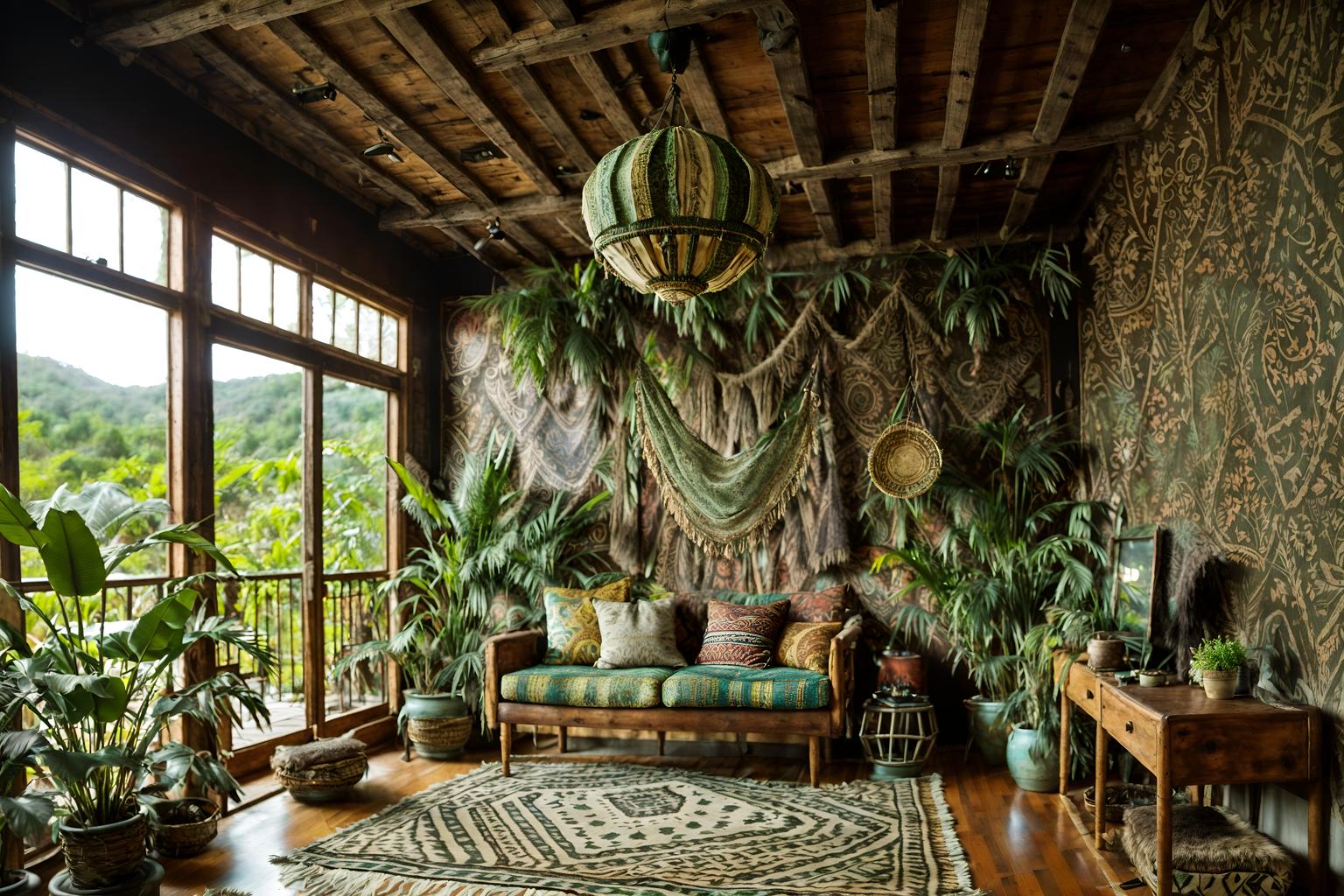 bohemian-style (exhibition space interior) . with animal hides and mixed patterns and playful textures and natural materials and lush green nature and woods and playful colors and carefree layers of pattern, texture, and color. . cinematic photo, highly detailed, cinematic lighting, ultra-detailed, ultrarealistic, photorealism, 8k. bohemian interior design style. masterpiece, cinematic light, ultrarealistic+, photorealistic+, 8k, raw photo, realistic, sharp focus on eyes, (symmetrical eyes), (intact eyes), hyperrealistic, highest quality, best quality, , highly detailed, masterpiece, best quality, extremely detailed 8k wallpaper, masterpiece, best quality, ultra-detailed, best shadow, detailed background, detailed face, detailed eyes, high contrast, best illumination, detailed face, dulux, caustic, dynamic angle, detailed glow. dramatic lighting. highly detailed, insanely detailed hair, symmetrical, intricate details, professionally retouched, 8k high definition. strong bokeh. award winning photo.