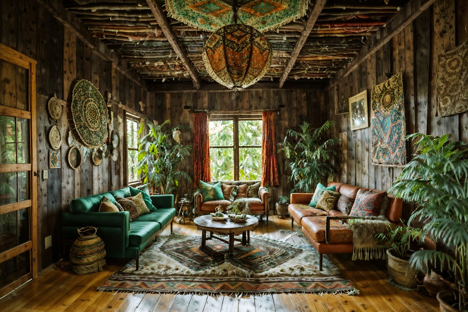 bohemian-style (exhibition space interior) . with animal hides and mixed patterns and playful textures and natural materials and lush green nature and woods and playful colors and carefree layers of pattern, texture, and color. . cinematic photo, highly detailed, cinematic lighting, ultra-detailed, ultrarealistic, photorealism, 8k. bohemian interior design style. masterpiece, cinematic light, ultrarealistic+, photorealistic+, 8k, raw photo, realistic, sharp focus on eyes, (symmetrical eyes), (intact eyes), hyperrealistic, highest quality, best quality, , highly detailed, masterpiece, best quality, extremely detailed 8k wallpaper, masterpiece, best quality, ultra-detailed, best shadow, detailed background, detailed face, detailed eyes, high contrast, best illumination, detailed face, dulux, caustic, dynamic angle, detailed glow. dramatic lighting. highly detailed, insanely detailed hair, symmetrical, intricate details, professionally retouched, 8k high definition. strong bokeh. award winning photo.