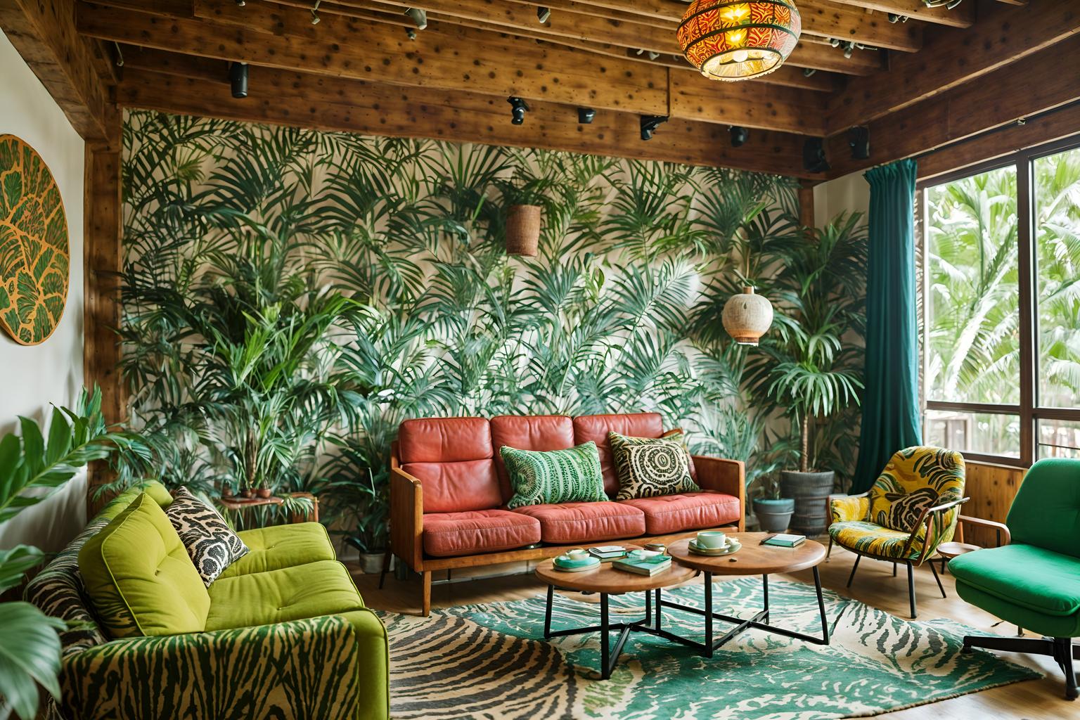 bohemian-style (coworking space interior) with lounge chairs and seating area with sofa and office chairs and office desks and lounge chairs. . with carefree layers of pattern, texture, and color and playful patterns and animal hides and lush green nature and bold patterns and playful textures and natural materials and woods. . cinematic photo, highly detailed, cinematic lighting, ultra-detailed, ultrarealistic, photorealism, 8k. bohemian interior design style. masterpiece, cinematic light, ultrarealistic+, photorealistic+, 8k, raw photo, realistic, sharp focus on eyes, (symmetrical eyes), (intact eyes), hyperrealistic, highest quality, best quality, , highly detailed, masterpiece, best quality, extremely detailed 8k wallpaper, masterpiece, best quality, ultra-detailed, best shadow, detailed background, detailed face, detailed eyes, high contrast, best illumination, detailed face, dulux, caustic, dynamic angle, detailed glow. dramatic lighting. highly detailed, insanely detailed hair, symmetrical, intricate details, professionally retouched, 8k high definition. strong bokeh. award winning photo.