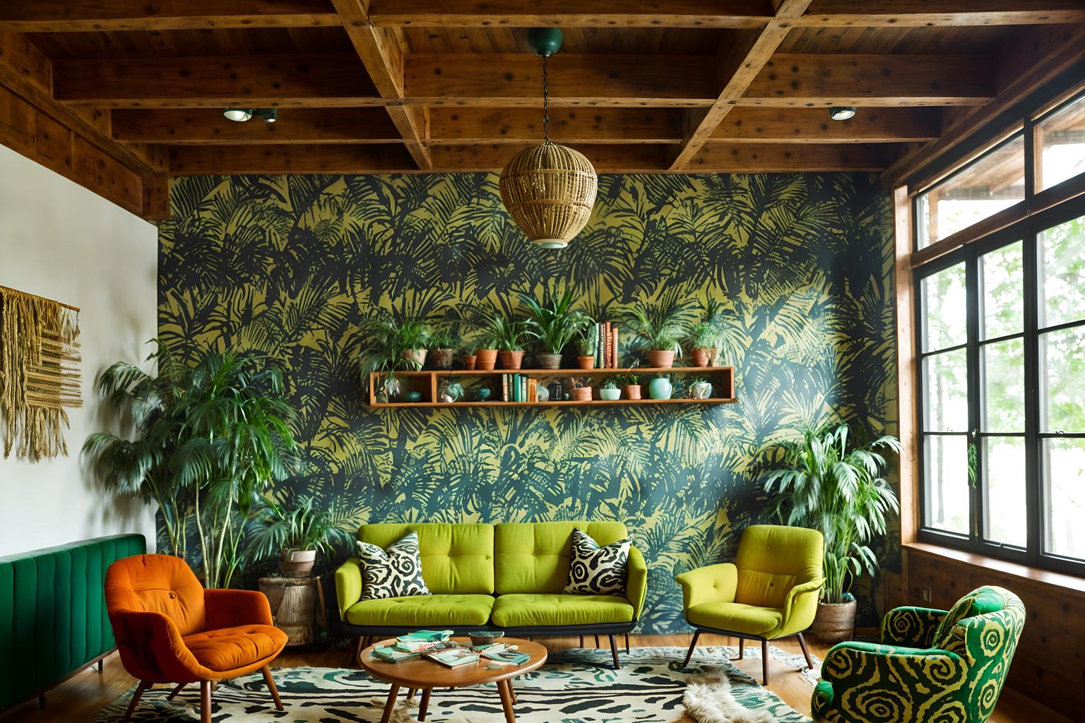 bohemian-style (coworking space interior) with lounge chairs and seating area with sofa and office chairs and office desks and lounge chairs. . with carefree layers of pattern, texture, and color and playful patterns and animal hides and lush green nature and bold patterns and playful textures and natural materials and woods. . cinematic photo, highly detailed, cinematic lighting, ultra-detailed, ultrarealistic, photorealism, 8k. bohemian interior design style. masterpiece, cinematic light, ultrarealistic+, photorealistic+, 8k, raw photo, realistic, sharp focus on eyes, (symmetrical eyes), (intact eyes), hyperrealistic, highest quality, best quality, , highly detailed, masterpiece, best quality, extremely detailed 8k wallpaper, masterpiece, best quality, ultra-detailed, best shadow, detailed background, detailed face, detailed eyes, high contrast, best illumination, detailed face, dulux, caustic, dynamic angle, detailed glow. dramatic lighting. highly detailed, insanely detailed hair, symmetrical, intricate details, professionally retouched, 8k high definition. strong bokeh. award winning photo.