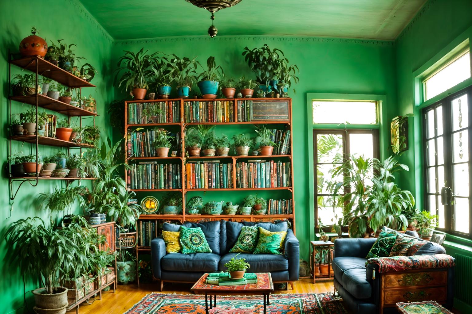 bohemian-style (kitchen living combo interior) with electric lamps and furniture and plant and bookshelves and plant and sink and televisions and chairs. . with a lack of structure and travel trinkets and mixed patterns and bold patterns and bold colors and animal hides and lush green nature and playful patterns. . cinematic photo, highly detailed, cinematic lighting, ultra-detailed, ultrarealistic, photorealism, 8k. bohemian interior design style. masterpiece, cinematic light, ultrarealistic+, photorealistic+, 8k, raw photo, realistic, sharp focus on eyes, (symmetrical eyes), (intact eyes), hyperrealistic, highest quality, best quality, , highly detailed, masterpiece, best quality, extremely detailed 8k wallpaper, masterpiece, best quality, ultra-detailed, best shadow, detailed background, detailed face, detailed eyes, high contrast, best illumination, detailed face, dulux, caustic, dynamic angle, detailed glow. dramatic lighting. highly detailed, insanely detailed hair, symmetrical, intricate details, professionally retouched, 8k high definition. strong bokeh. award winning photo.