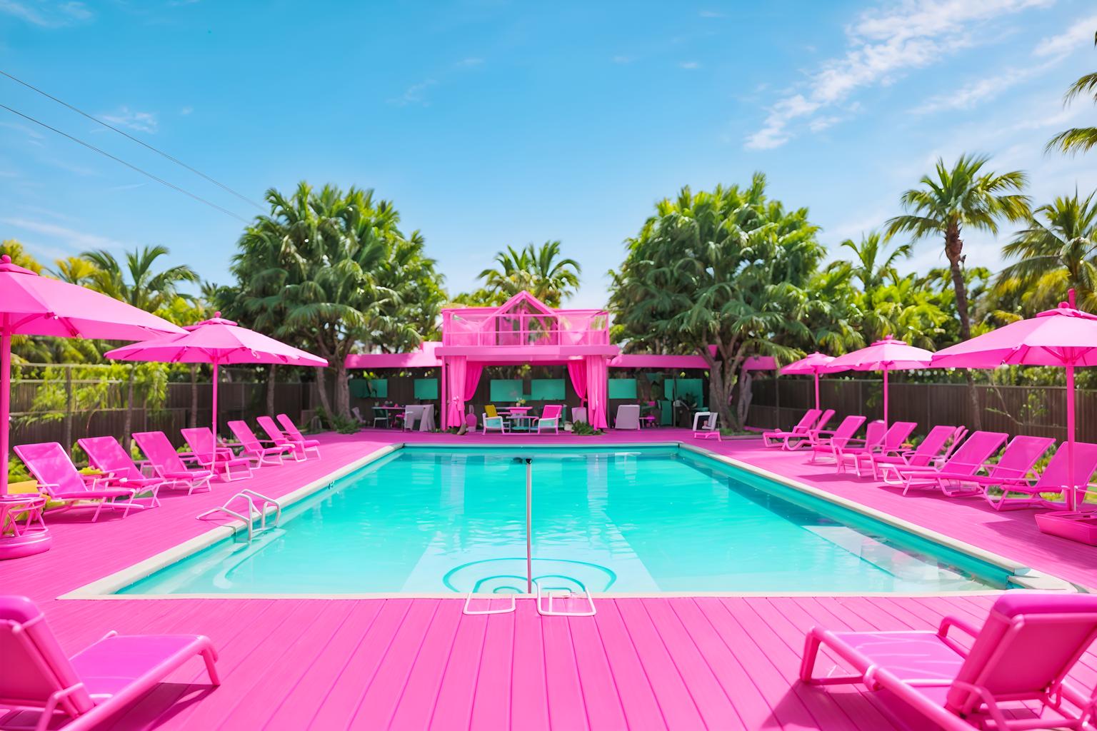 hot pink-style designed (outdoor pool area ) with pool lounge chairs and pool and pool lights and pool lounge chairs. . with barbie chairs and barbie style and barbie closet and hot pink barbie walls and barbie bold rosy hues like fuchsia and magenta and hot pink barbie colors and barbie plastic and barbie glitter and sparkle. . cinematic photo, highly detailed, cinematic lighting, ultra-detailed, ultrarealistic, photorealism, 8k. hot pink design style. masterpiece, cinematic light, ultrarealistic+, photorealistic+, 8k, raw photo, realistic, sharp focus on eyes, (symmetrical eyes), (intact eyes), hyperrealistic, highest quality, best quality, , highly detailed, masterpiece, best quality, extremely detailed 8k wallpaper, masterpiece, best quality, ultra-detailed, best shadow, detailed background, detailed face, detailed eyes, high contrast, best illumination, detailed face, dulux, caustic, dynamic angle, detailed glow. dramatic lighting. highly detailed, insanely detailed hair, symmetrical, intricate details, professionally retouched, 8k high definition. strong bokeh. award winning photo.