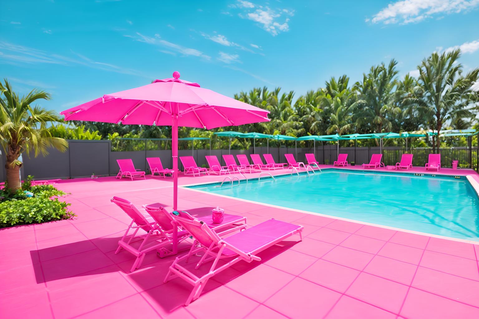 hot pink-style designed (outdoor pool area ) with pool lounge chairs and pool and pool lights and pool lounge chairs. . with barbie chairs and barbie style and barbie closet and hot pink barbie walls and barbie bold rosy hues like fuchsia and magenta and hot pink barbie colors and barbie plastic and barbie glitter and sparkle. . cinematic photo, highly detailed, cinematic lighting, ultra-detailed, ultrarealistic, photorealism, 8k. hot pink design style. masterpiece, cinematic light, ultrarealistic+, photorealistic+, 8k, raw photo, realistic, sharp focus on eyes, (symmetrical eyes), (intact eyes), hyperrealistic, highest quality, best quality, , highly detailed, masterpiece, best quality, extremely detailed 8k wallpaper, masterpiece, best quality, ultra-detailed, best shadow, detailed background, detailed face, detailed eyes, high contrast, best illumination, detailed face, dulux, caustic, dynamic angle, detailed glow. dramatic lighting. highly detailed, insanely detailed hair, symmetrical, intricate details, professionally retouched, 8k high definition. strong bokeh. award winning photo.