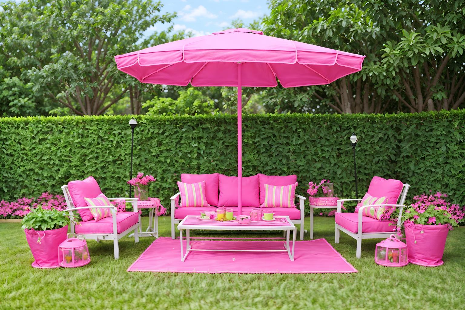 hot pink-style designed (outdoor patio ) with patio couch with pillows and deck with deck chairs and grass and plant and barbeque or grill and patio couch with pillows. . with barbie closet and barbie style and hot pink barbie colors and barbie plastic and barbie glitter and sparkle and hot pink barbie walls and barbie sofa and barbie bold rosy hues like fuchsia and magenta. . cinematic photo, highly detailed, cinematic lighting, ultra-detailed, ultrarealistic, photorealism, 8k. hot pink design style. masterpiece, cinematic light, ultrarealistic+, photorealistic+, 8k, raw photo, realistic, sharp focus on eyes, (symmetrical eyes), (intact eyes), hyperrealistic, highest quality, best quality, , highly detailed, masterpiece, best quality, extremely detailed 8k wallpaper, masterpiece, best quality, ultra-detailed, best shadow, detailed background, detailed face, detailed eyes, high contrast, best illumination, detailed face, dulux, caustic, dynamic angle, detailed glow. dramatic lighting. highly detailed, insanely detailed hair, symmetrical, intricate details, professionally retouched, 8k high definition. strong bokeh. award winning photo.