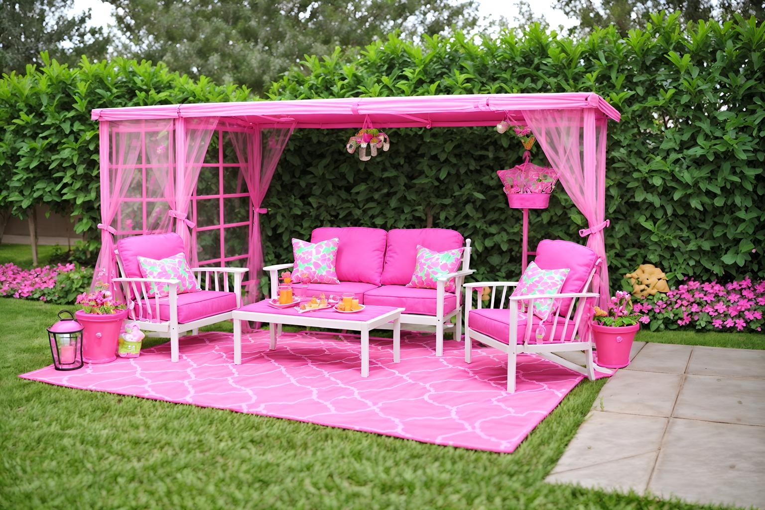 hot pink-style designed (outdoor patio ) with patio couch with pillows and deck with deck chairs and grass and plant and barbeque or grill and patio couch with pillows. . with barbie closet and barbie style and hot pink barbie colors and barbie plastic and barbie glitter and sparkle and hot pink barbie walls and barbie sofa and barbie bold rosy hues like fuchsia and magenta. . cinematic photo, highly detailed, cinematic lighting, ultra-detailed, ultrarealistic, photorealism, 8k. hot pink design style. masterpiece, cinematic light, ultrarealistic+, photorealistic+, 8k, raw photo, realistic, sharp focus on eyes, (symmetrical eyes), (intact eyes), hyperrealistic, highest quality, best quality, , highly detailed, masterpiece, best quality, extremely detailed 8k wallpaper, masterpiece, best quality, ultra-detailed, best shadow, detailed background, detailed face, detailed eyes, high contrast, best illumination, detailed face, dulux, caustic, dynamic angle, detailed glow. dramatic lighting. highly detailed, insanely detailed hair, symmetrical, intricate details, professionally retouched, 8k high definition. strong bokeh. award winning photo.