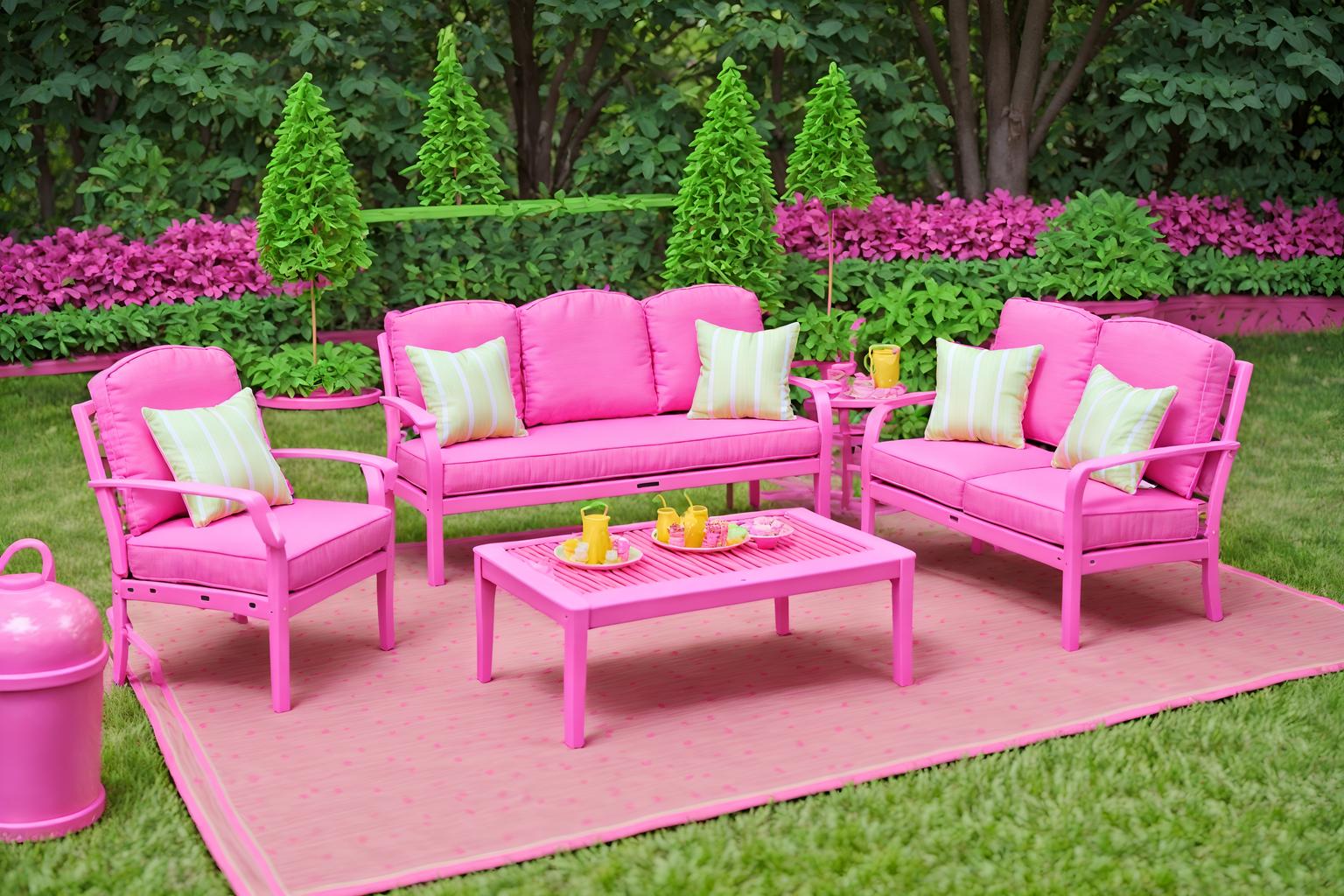 hot pink-style designed (outdoor patio ) with patio couch with pillows and deck with deck chairs and grass and plant and barbeque or grill and patio couch with pillows. . with barbie closet and barbie style and hot pink barbie colors and barbie plastic and barbie glitter and sparkle and hot pink barbie walls and barbie sofa and barbie bold rosy hues like fuchsia and magenta. . cinematic photo, highly detailed, cinematic lighting, ultra-detailed, ultrarealistic, photorealism, 8k. hot pink design style. masterpiece, cinematic light, ultrarealistic+, photorealistic+, 8k, raw photo, realistic, sharp focus on eyes, (symmetrical eyes), (intact eyes), hyperrealistic, highest quality, best quality, , highly detailed, masterpiece, best quality, extremely detailed 8k wallpaper, masterpiece, best quality, ultra-detailed, best shadow, detailed background, detailed face, detailed eyes, high contrast, best illumination, detailed face, dulux, caustic, dynamic angle, detailed glow. dramatic lighting. highly detailed, insanely detailed hair, symmetrical, intricate details, professionally retouched, 8k high definition. strong bokeh. award winning photo.