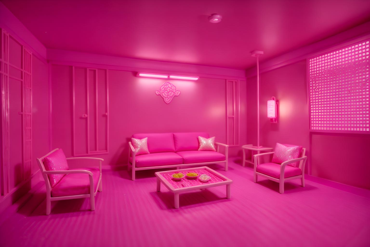 hot pink-style (onsen interior) . with barbie chairs and barbie closet and hot pink barbie colors and barbie sofa and barbie bold rosy hues like fuchsia and magenta and barbie glitter and sparkle and barbie plastic interior and hot pink barbie walls. . cinematic photo, highly detailed, cinematic lighting, ultra-detailed, ultrarealistic, photorealism, 8k. hot pink interior design style. masterpiece, cinematic light, ultrarealistic+, photorealistic+, 8k, raw photo, realistic, sharp focus on eyes, (symmetrical eyes), (intact eyes), hyperrealistic, highest quality, best quality, , highly detailed, masterpiece, best quality, extremely detailed 8k wallpaper, masterpiece, best quality, ultra-detailed, best shadow, detailed background, detailed face, detailed eyes, high contrast, best illumination, detailed face, dulux, caustic, dynamic angle, detailed glow. dramatic lighting. highly detailed, insanely detailed hair, symmetrical, intricate details, professionally retouched, 8k high definition. strong bokeh. award winning photo.