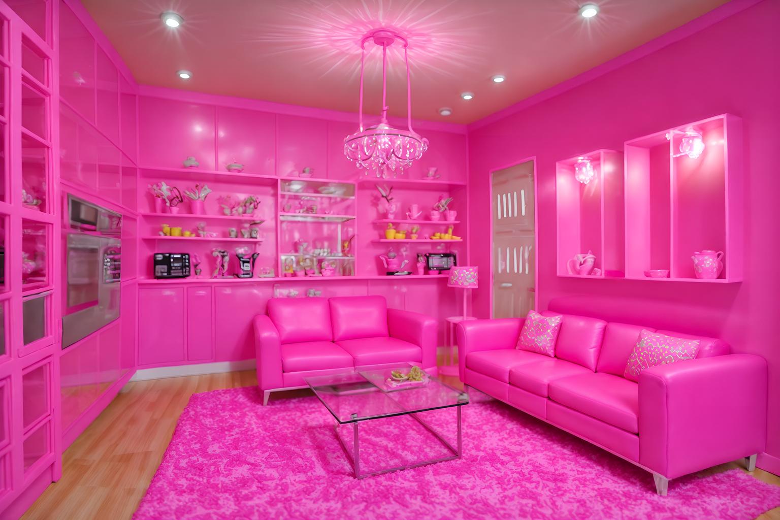 hot pink-style (coffee shop interior) . with barbie sofa and barbie closet and barbie bold rosy hues like fuchsia and magenta and barbie plastic interior and hot pink barbie colors and barbie style interior and hot pink barbie walls and barbie glitter and sparkle. . cinematic photo, highly detailed, cinematic lighting, ultra-detailed, ultrarealistic, photorealism, 8k. hot pink interior design style. masterpiece, cinematic light, ultrarealistic+, photorealistic+, 8k, raw photo, realistic, sharp focus on eyes, (symmetrical eyes), (intact eyes), hyperrealistic, highest quality, best quality, , highly detailed, masterpiece, best quality, extremely detailed 8k wallpaper, masterpiece, best quality, ultra-detailed, best shadow, detailed background, detailed face, detailed eyes, high contrast, best illumination, detailed face, dulux, caustic, dynamic angle, detailed glow. dramatic lighting. highly detailed, insanely detailed hair, symmetrical, intricate details, professionally retouched, 8k high definition. strong bokeh. award winning photo.