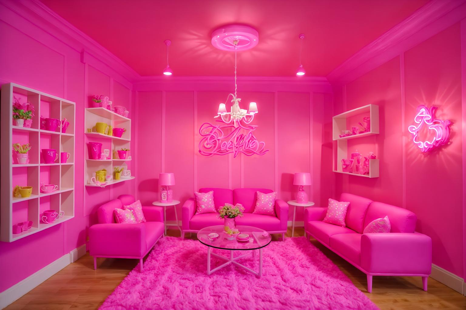 hot pink-style (coffee shop interior) . with barbie sofa and barbie closet and barbie bold rosy hues like fuchsia and magenta and barbie plastic interior and hot pink barbie colors and barbie style interior and hot pink barbie walls and barbie glitter and sparkle. . cinematic photo, highly detailed, cinematic lighting, ultra-detailed, ultrarealistic, photorealism, 8k. hot pink interior design style. masterpiece, cinematic light, ultrarealistic+, photorealistic+, 8k, raw photo, realistic, sharp focus on eyes, (symmetrical eyes), (intact eyes), hyperrealistic, highest quality, best quality, , highly detailed, masterpiece, best quality, extremely detailed 8k wallpaper, masterpiece, best quality, ultra-detailed, best shadow, detailed background, detailed face, detailed eyes, high contrast, best illumination, detailed face, dulux, caustic, dynamic angle, detailed glow. dramatic lighting. highly detailed, insanely detailed hair, symmetrical, intricate details, professionally retouched, 8k high definition. strong bokeh. award winning photo.