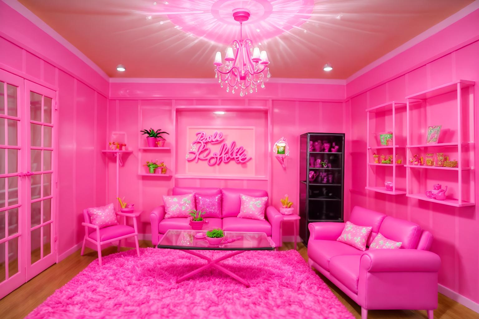 hot pink-style (coffee shop interior) . with barbie sofa and barbie closet and barbie bold rosy hues like fuchsia and magenta and barbie plastic interior and hot pink barbie colors and barbie style interior and hot pink barbie walls and barbie glitter and sparkle. . cinematic photo, highly detailed, cinematic lighting, ultra-detailed, ultrarealistic, photorealism, 8k. hot pink interior design style. masterpiece, cinematic light, ultrarealistic+, photorealistic+, 8k, raw photo, realistic, sharp focus on eyes, (symmetrical eyes), (intact eyes), hyperrealistic, highest quality, best quality, , highly detailed, masterpiece, best quality, extremely detailed 8k wallpaper, masterpiece, best quality, ultra-detailed, best shadow, detailed background, detailed face, detailed eyes, high contrast, best illumination, detailed face, dulux, caustic, dynamic angle, detailed glow. dramatic lighting. highly detailed, insanely detailed hair, symmetrical, intricate details, professionally retouched, 8k high definition. strong bokeh. award winning photo.