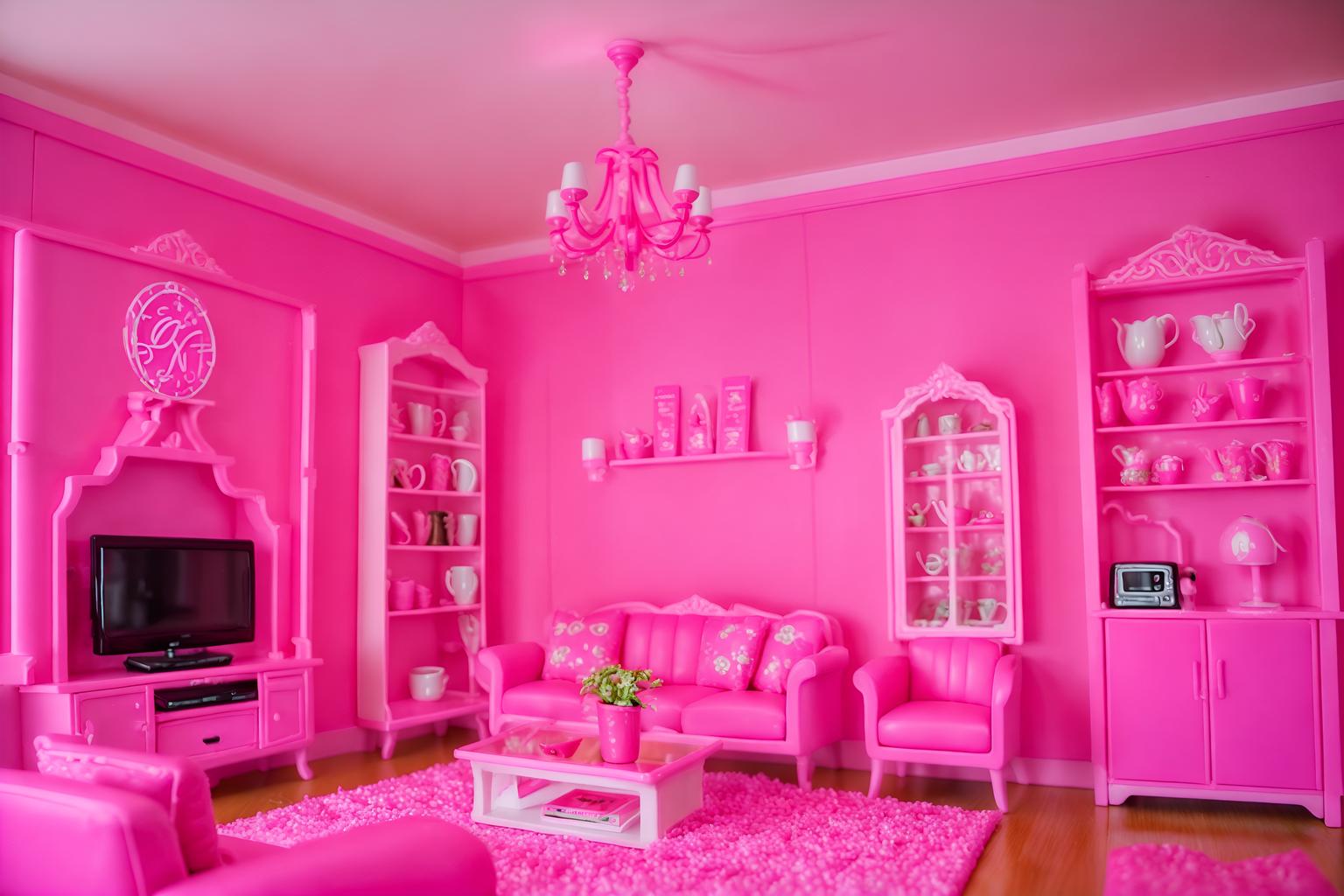 hot pink-style (coffee shop interior) . with barbie sofa and barbie closet and barbie bold rosy hues like fuchsia and magenta and barbie plastic interior and hot pink barbie colors and barbie style interior and hot pink barbie walls and barbie glitter and sparkle. . cinematic photo, highly detailed, cinematic lighting, ultra-detailed, ultrarealistic, photorealism, 8k. hot pink interior design style. masterpiece, cinematic light, ultrarealistic+, photorealistic+, 8k, raw photo, realistic, sharp focus on eyes, (symmetrical eyes), (intact eyes), hyperrealistic, highest quality, best quality, , highly detailed, masterpiece, best quality, extremely detailed 8k wallpaper, masterpiece, best quality, ultra-detailed, best shadow, detailed background, detailed face, detailed eyes, high contrast, best illumination, detailed face, dulux, caustic, dynamic angle, detailed glow. dramatic lighting. highly detailed, insanely detailed hair, symmetrical, intricate details, professionally retouched, 8k high definition. strong bokeh. award winning photo.