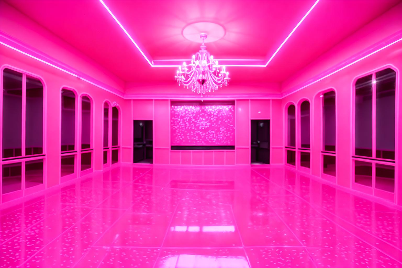 hot pink-style (exhibition space interior) . with hot pink barbie walls and barbie glitter and sparkle and hot pink barbie colors and barbie plastic interior and barbie sofa and barbie closet and barbie style interior and barbie bold rosy hues like fuchsia and magenta. . cinematic photo, highly detailed, cinematic lighting, ultra-detailed, ultrarealistic, photorealism, 8k. hot pink interior design style. masterpiece, cinematic light, ultrarealistic+, photorealistic+, 8k, raw photo, realistic, sharp focus on eyes, (symmetrical eyes), (intact eyes), hyperrealistic, highest quality, best quality, , highly detailed, masterpiece, best quality, extremely detailed 8k wallpaper, masterpiece, best quality, ultra-detailed, best shadow, detailed background, detailed face, detailed eyes, high contrast, best illumination, detailed face, dulux, caustic, dynamic angle, detailed glow. dramatic lighting. highly detailed, insanely detailed hair, symmetrical, intricate details, professionally retouched, 8k high definition. strong bokeh. award winning photo.